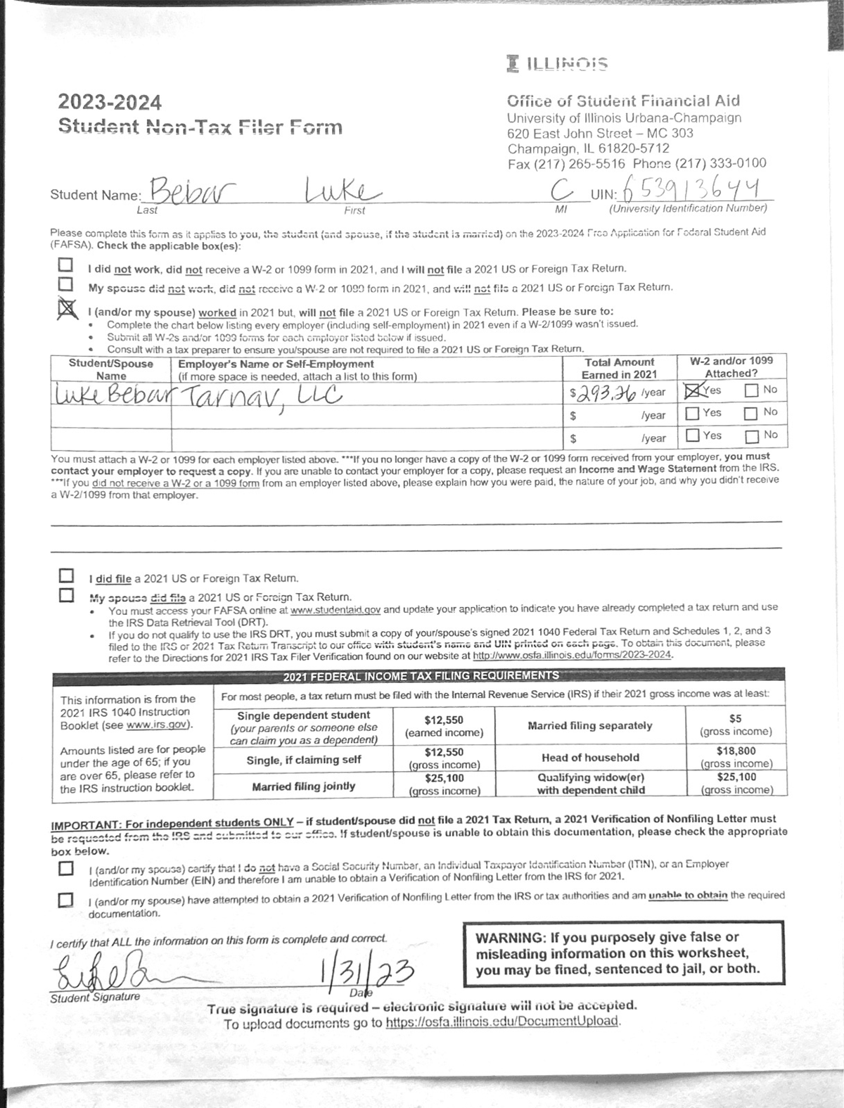 Non-Tax Filer Form - ffafsd - ARTD 222 - Studocu