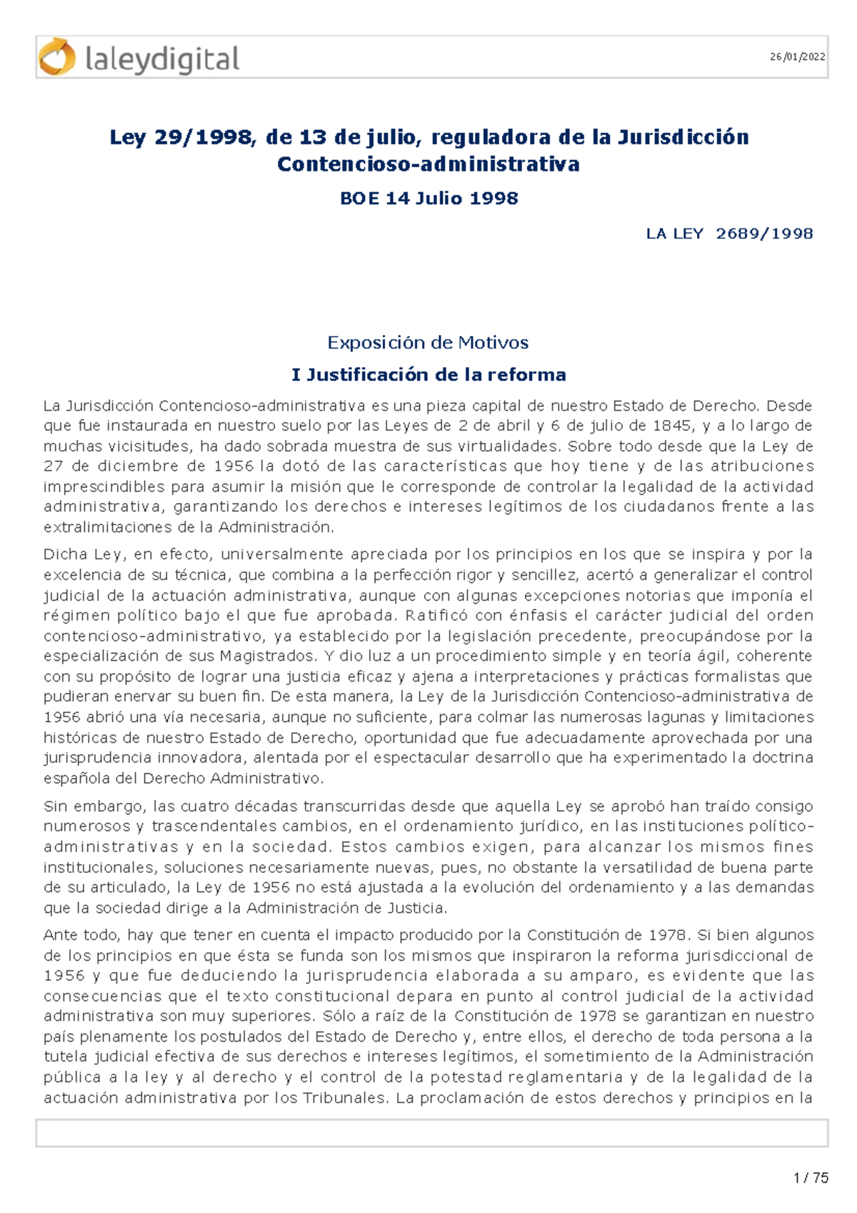 L 29 Administrativo - Ley 29/1998, de 13 de julio, reguladora de la ...