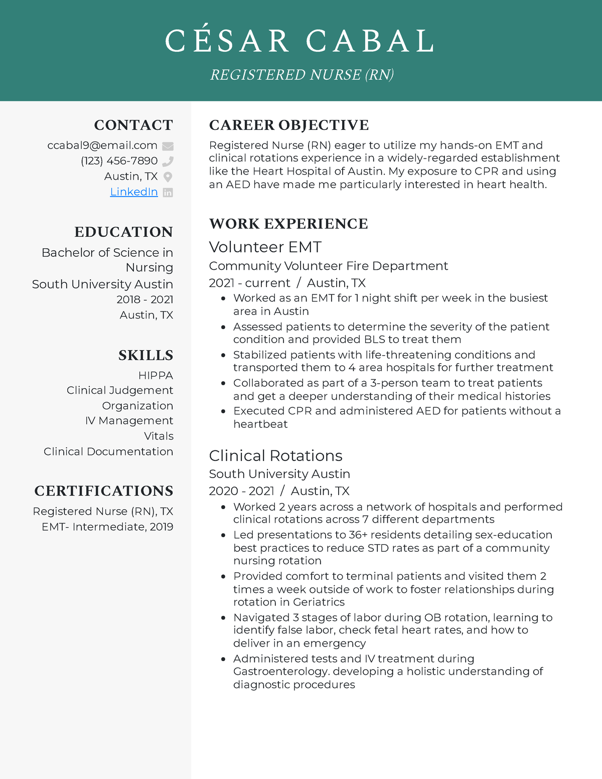 resume for nursing job with no experience