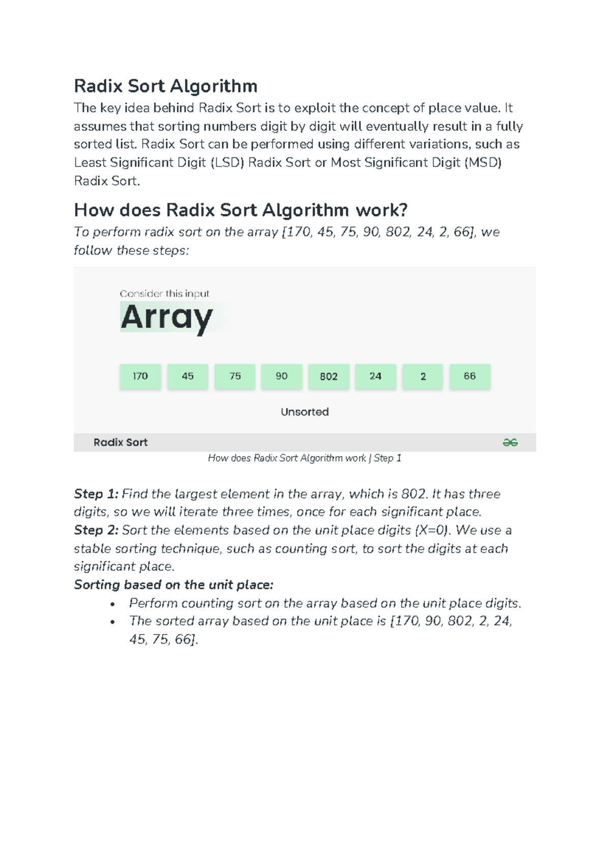 Radix Sort Algorithm - NOTES - Radix Sort Algorithm The key idea behind ...