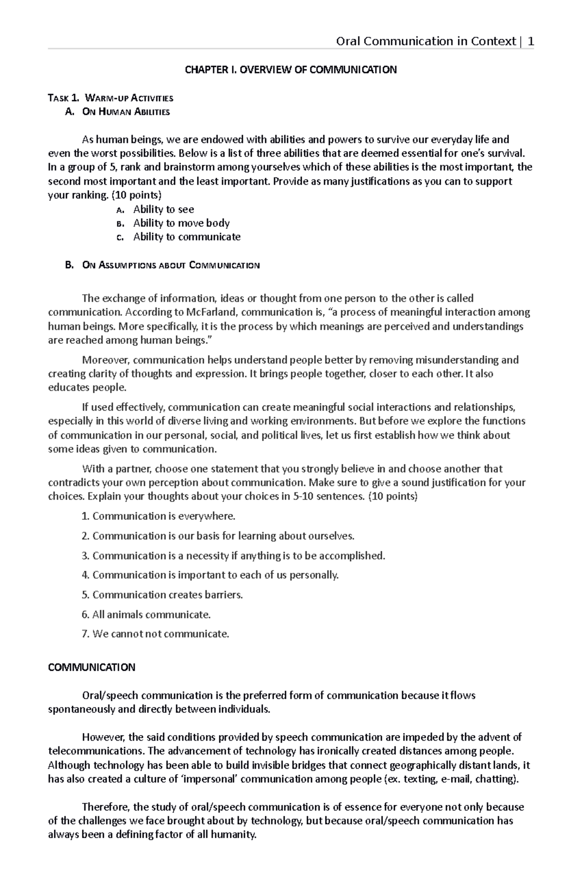Overview-of-Communication - CHAPTER I. OVERVIEW OF COMMUNICATION TASK 1 ...