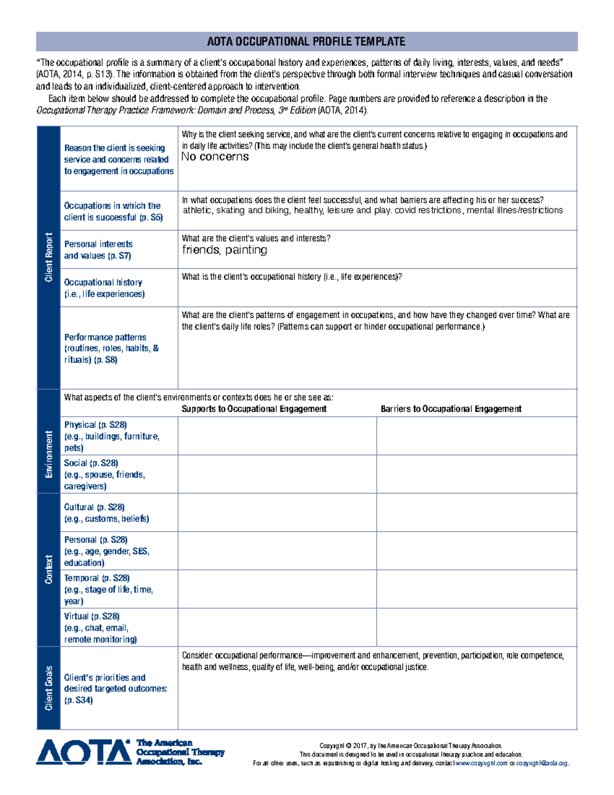 Occupational Profile - AOTA OCCUPATIONAL PROFILE ฀TEMPLATE “The ...