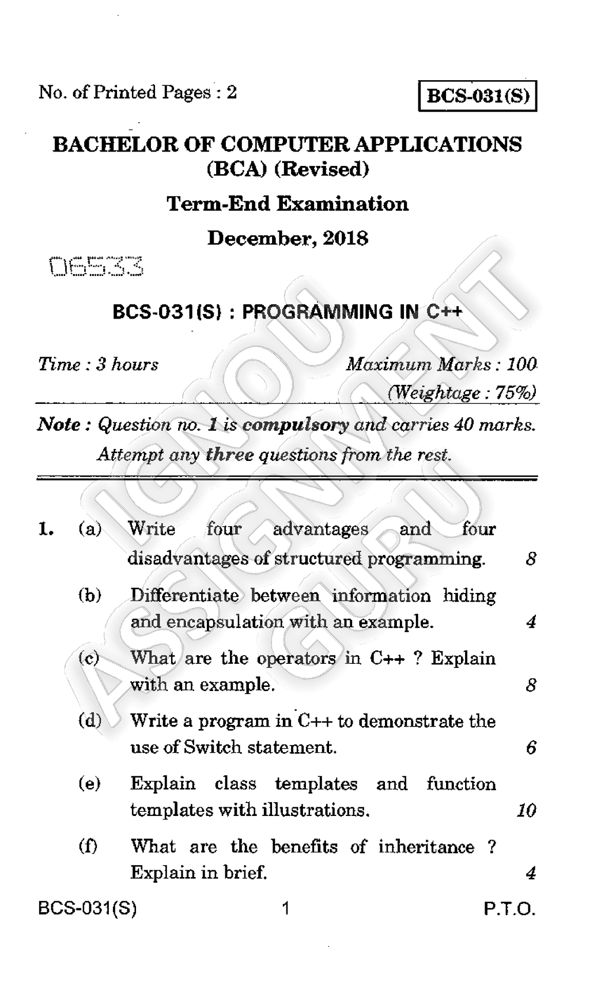 003 - BCS-031 D18 compressed - No. of Printed Pages : 2 BCS-031(S ...