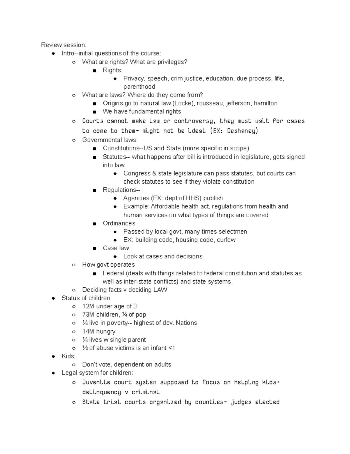Review Session - Lecture notes 1-4 - Review session: questions of the ...