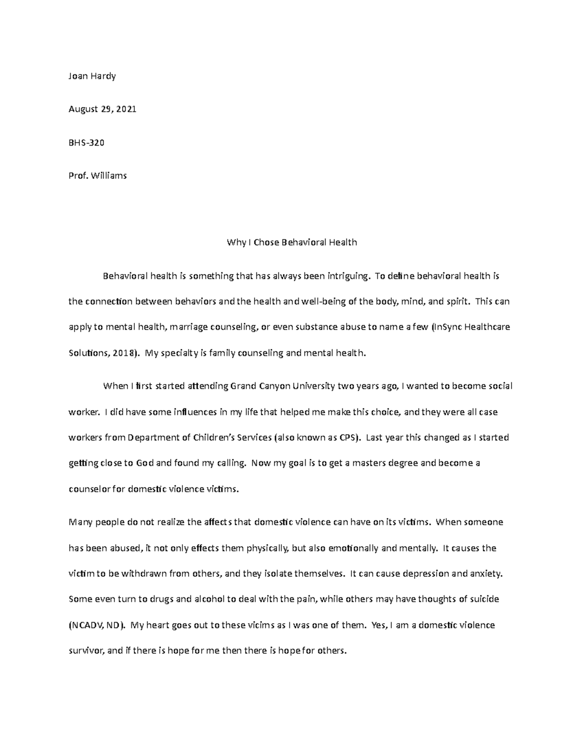 health behavior essay