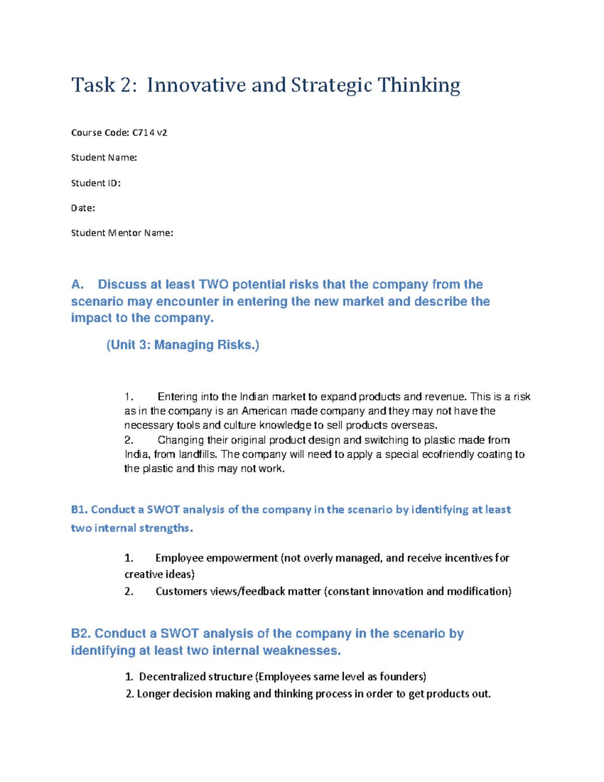Task two- n/a - D081 - WGU - Studocu