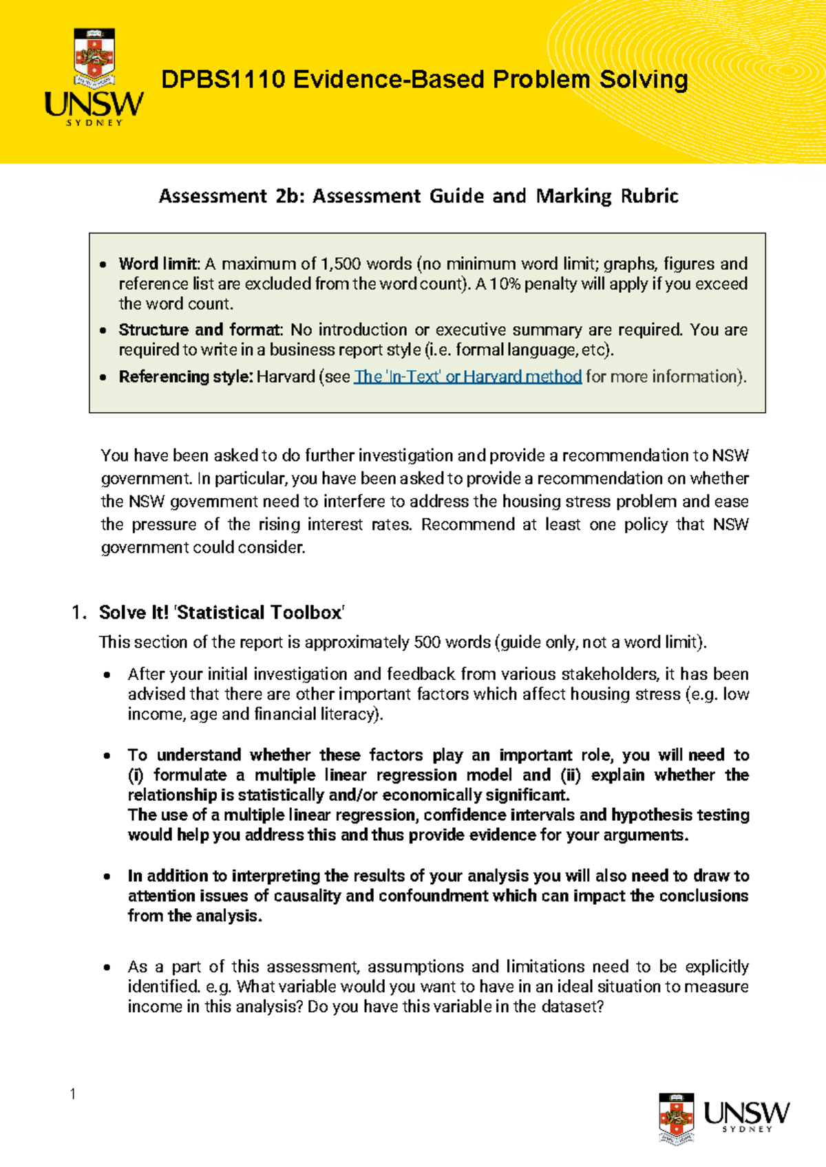 DPBS1110 Assessment 2b - 1 DPBS1110 Evidence-Based Problem Solving ...