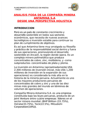 Pdf-analisis-foda-de-antamina-sa-1 compress - PLANEAMIENTO PLANEAMIENTO  ESTRAESTRATEGICO TEGICO EN - Studocu