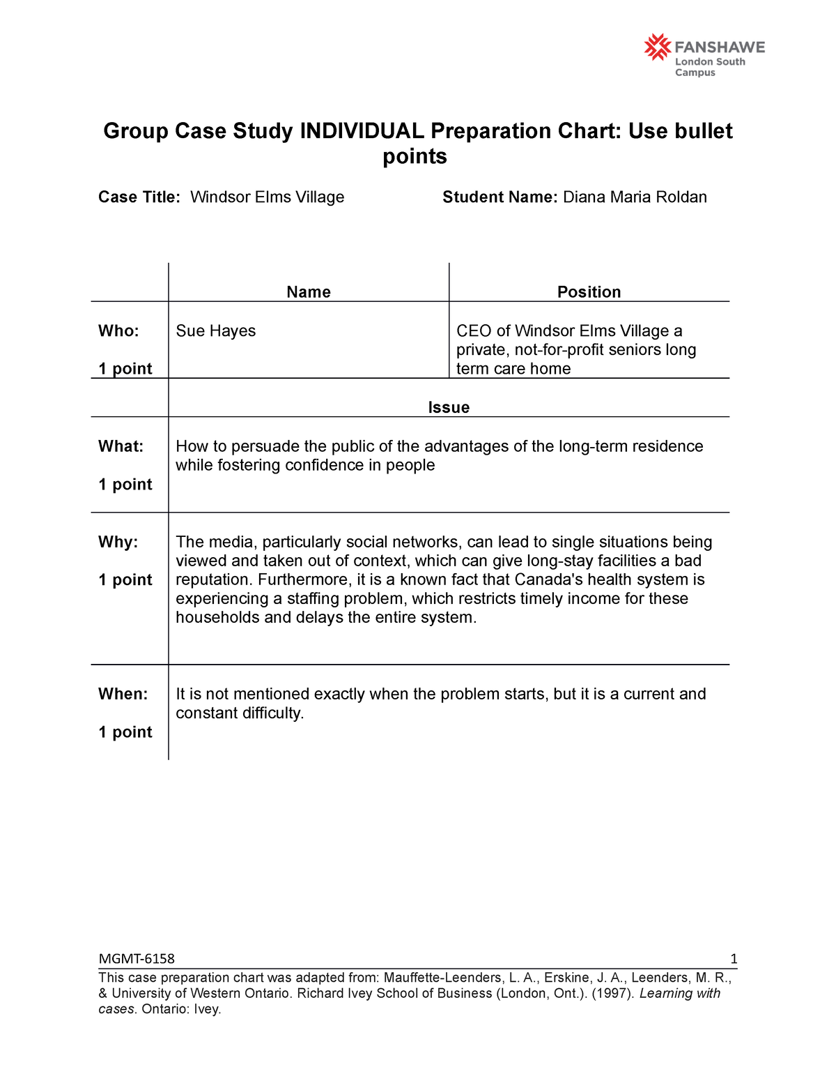 group case study individual preparation chart