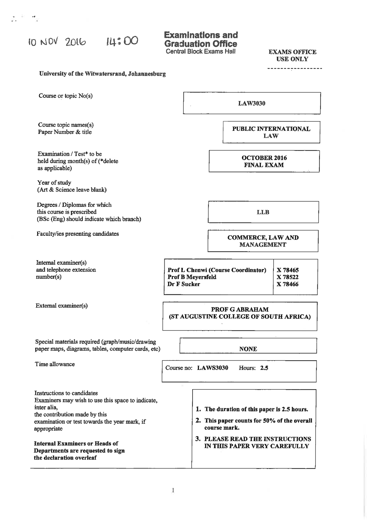 PIL Exam 2016 - PIL past exam for 2016 - Wits University - Studocu