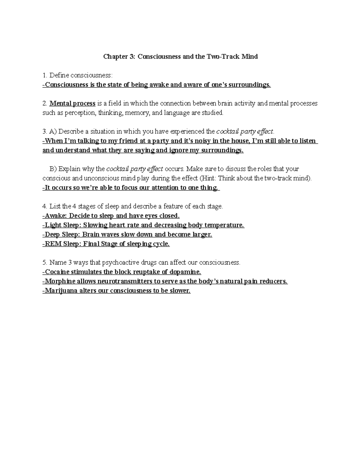 Assignment 5 Chapter 3 - Chapter 3: Consciousness and the Two-Track ...