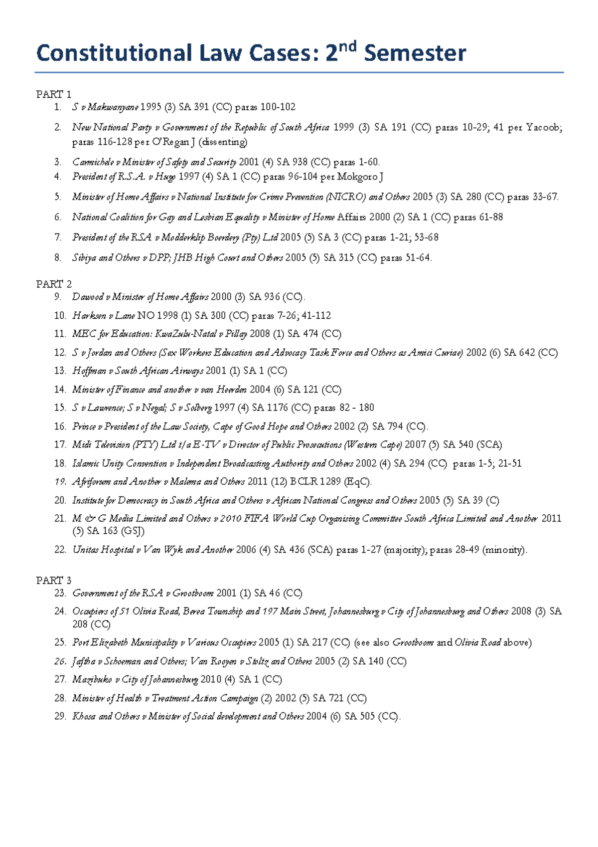 Con Law Case Summaries 2[25310 ] Constitutional Law Cases 2 nd