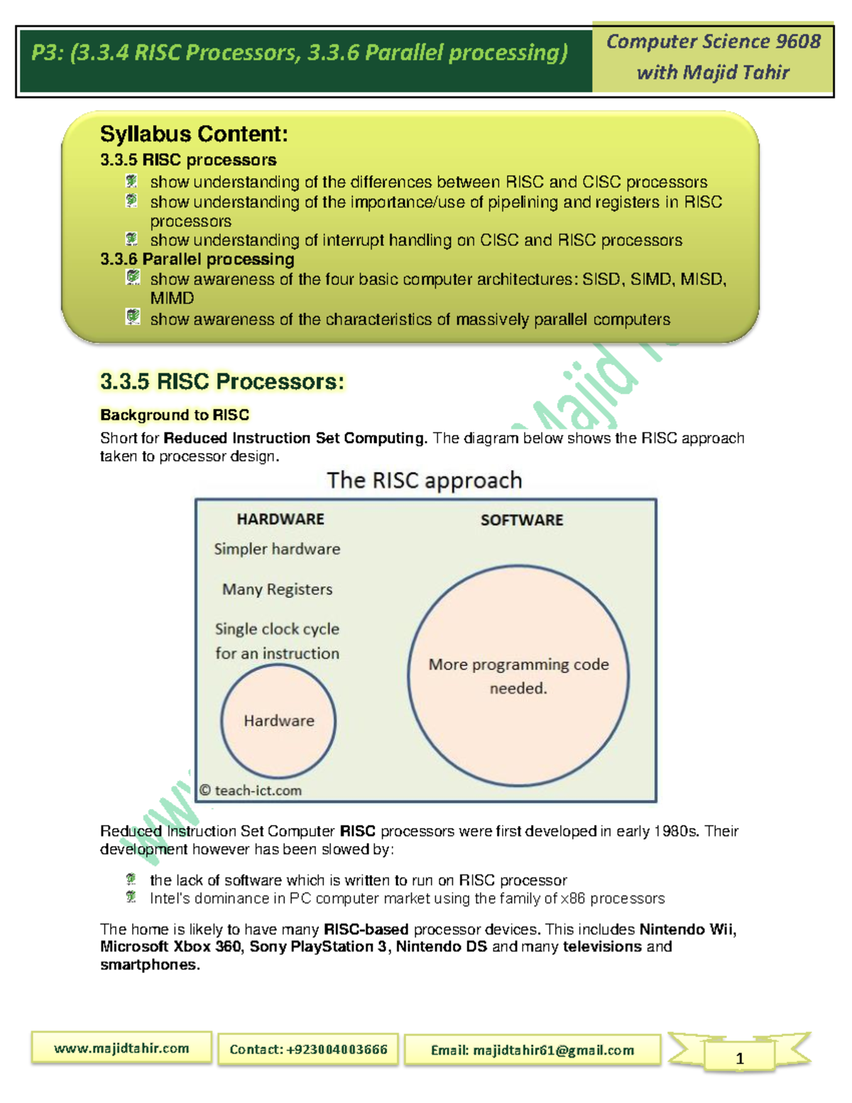 3.3.5 RISC Processors, 3.3.6 Paralell processi - P3: (3.3 RISC ...