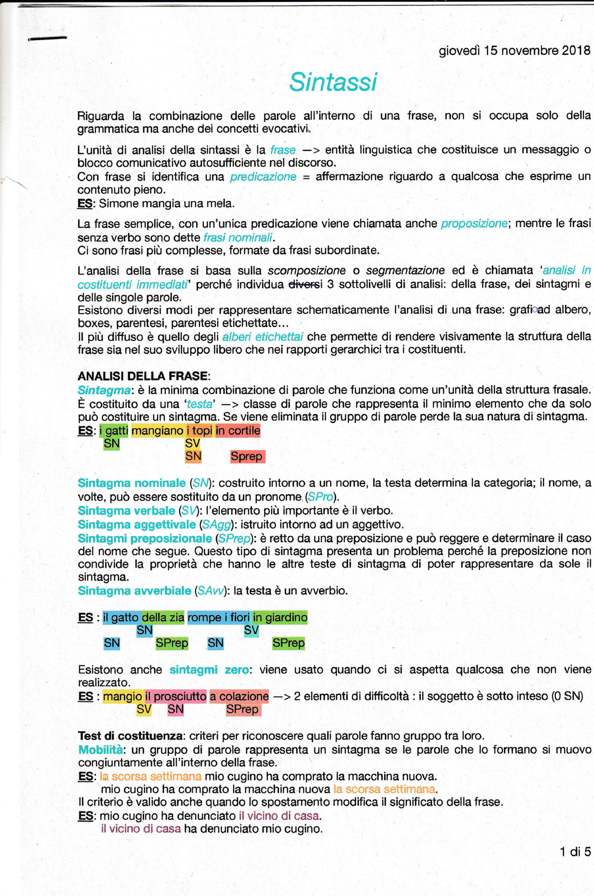 sintassi giovedi 15 novembre 2018 sinfassl riguarda la combinazione delle parole studocu