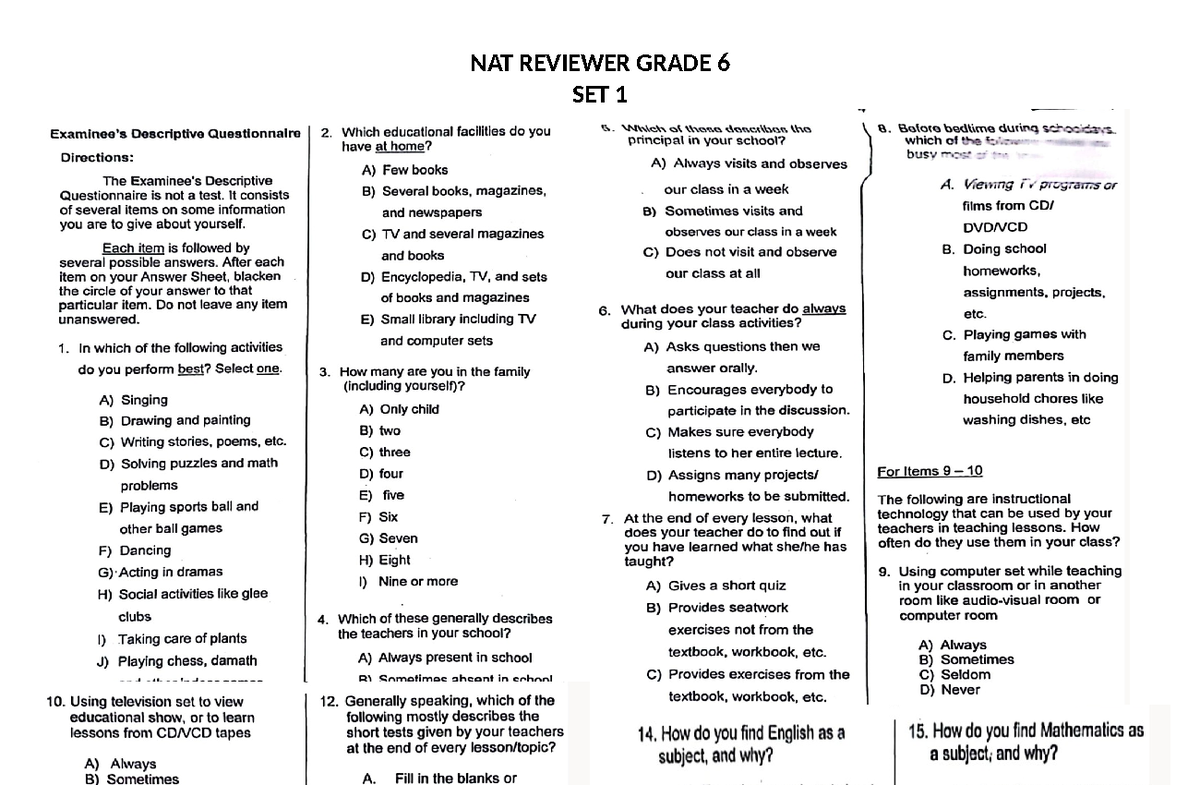 NAT-6-EDQ - General Psychology - NAT REVIEWER GRADE SET - Studocu