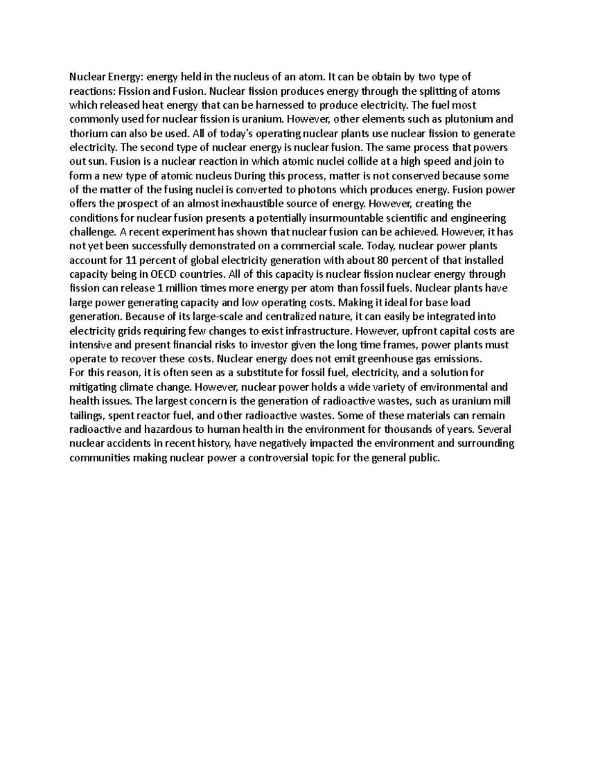 Chapter 2 Note - Nuclear Energy: Energy Held In The Nucleus Of An Atom 