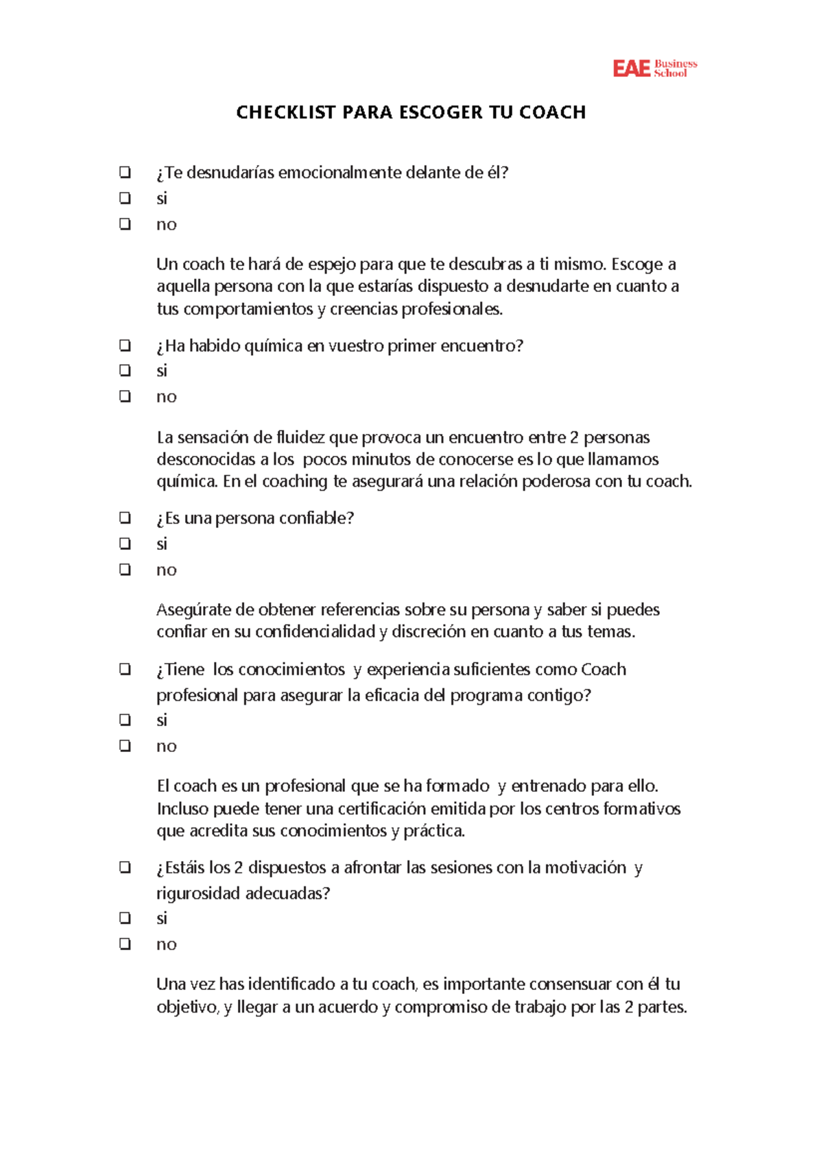 Checklist PARA Escoger TU Coach - CHECKLIST PARA ESCOGER TU COACH ¿Te ...