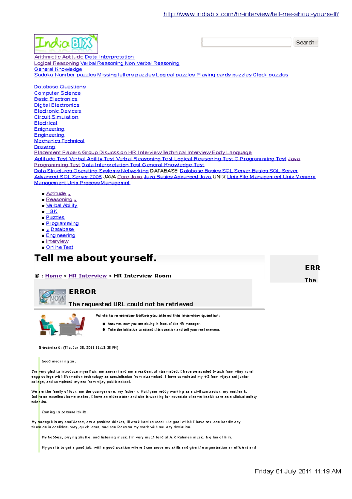 Tell me about yourself indiabix/hrinterview/tellmeaboutyourself