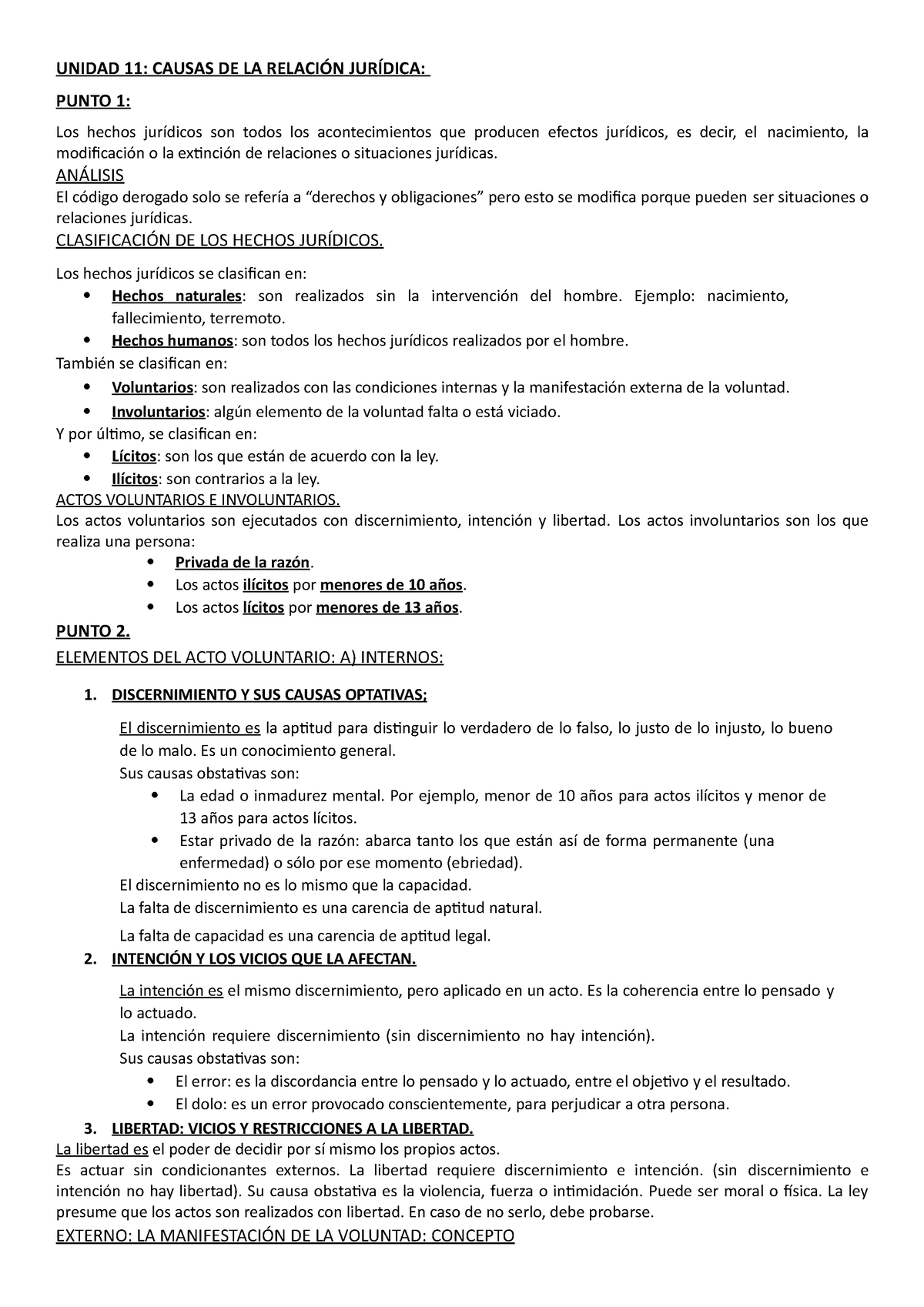 Unidad 11 A 14 Nota 10 Unidad 11 Causas De La RelaciÓn JurÍdica Punto 1 Los Hechos