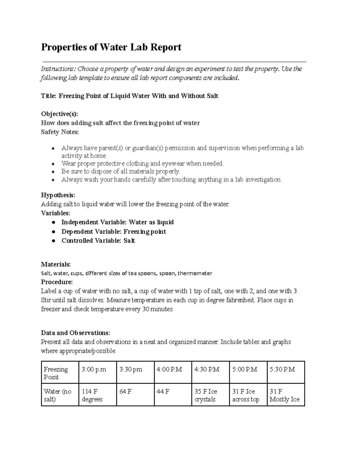 Edit 02 01 properties of water lab report - Properties of Water Lab ...