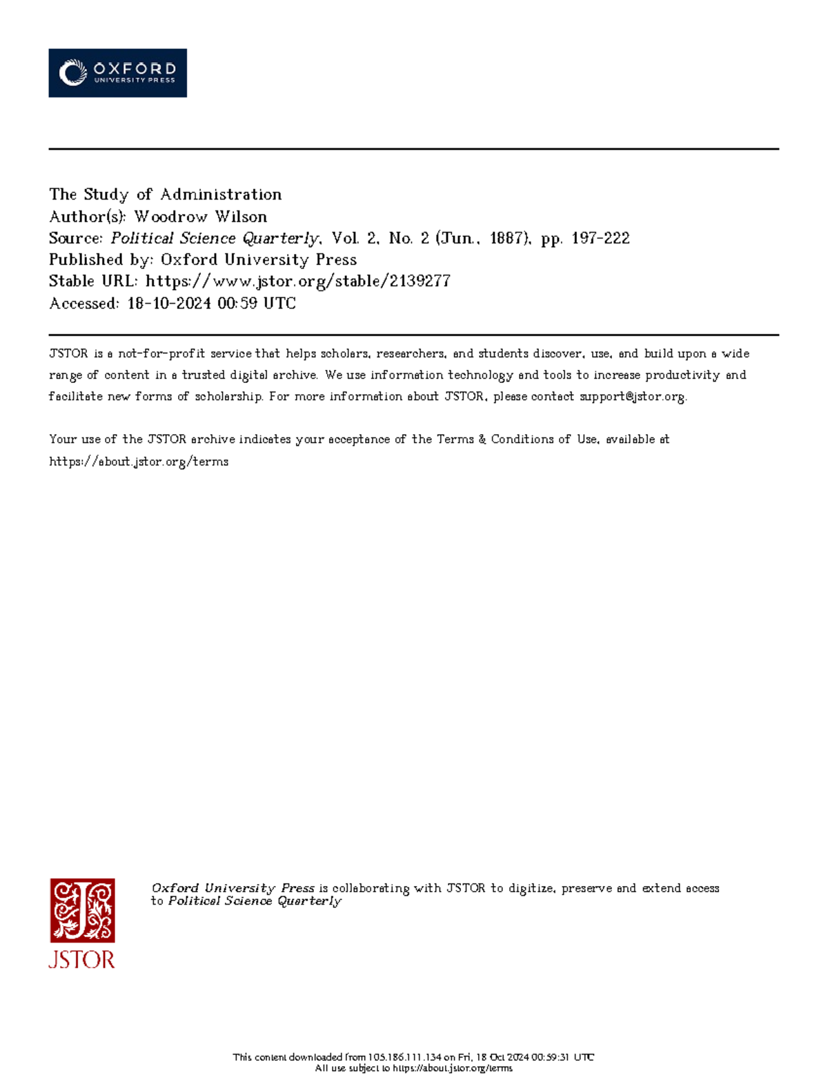 WilsonStudy Administration1887 The Study of Administration Author(s