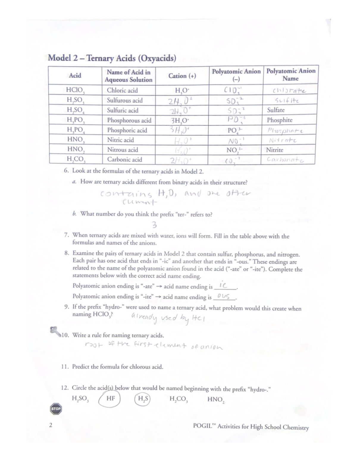 Model 2 Ternary Acids Oxyacids CHEM 40 Studocu