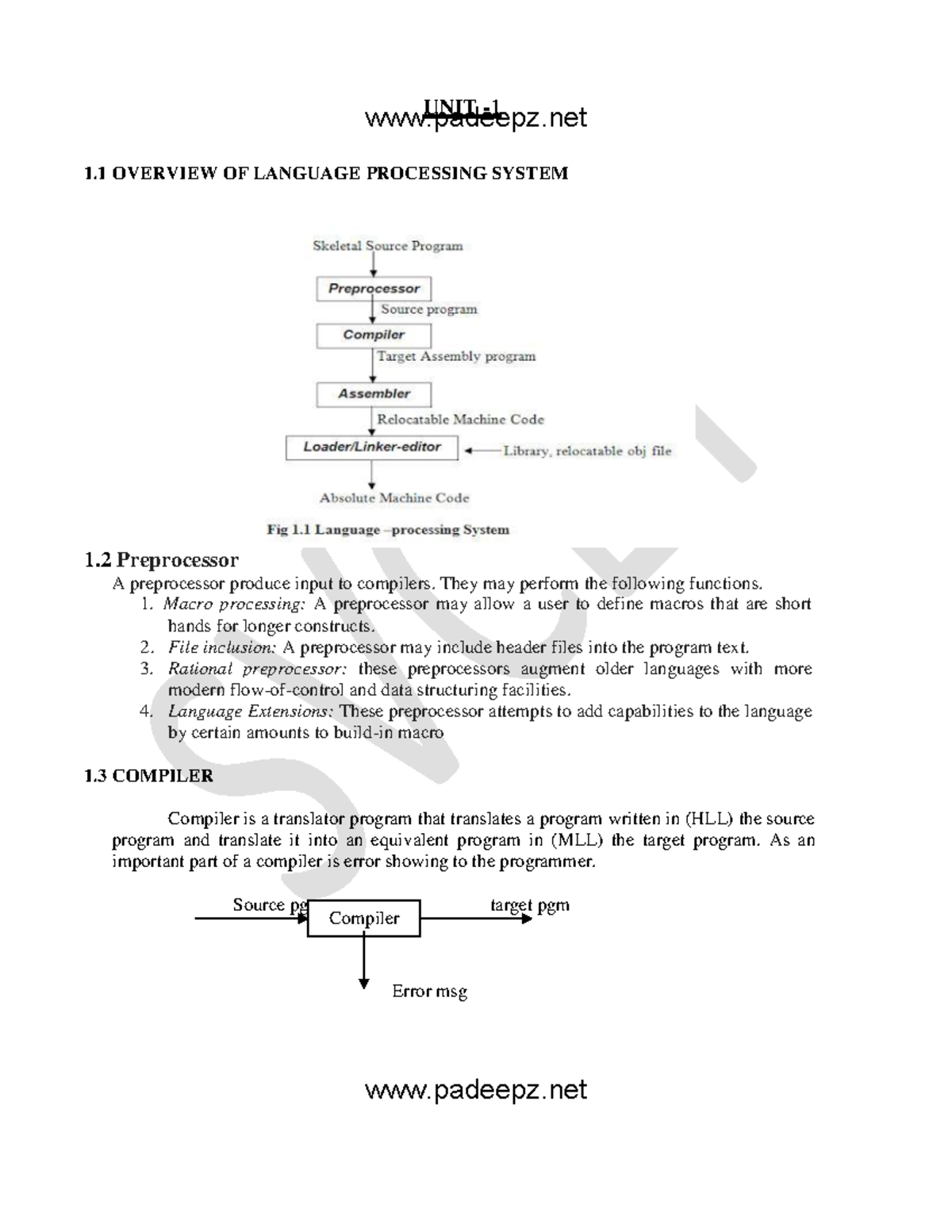 CS8602 Notes Compiler Design - m UNIT - 1 OVERVIEW OF LANGUAGE ...