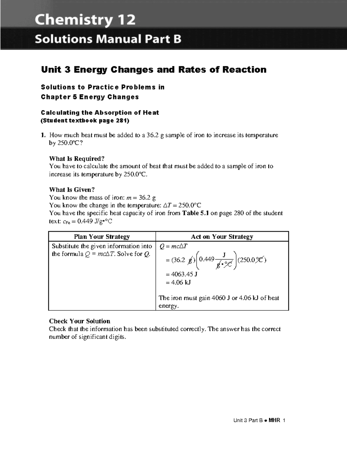 Chemistry 12 Solution Manual Unit 3 Part B - Unit 3 Part B MHR 1 Unit 3 ...