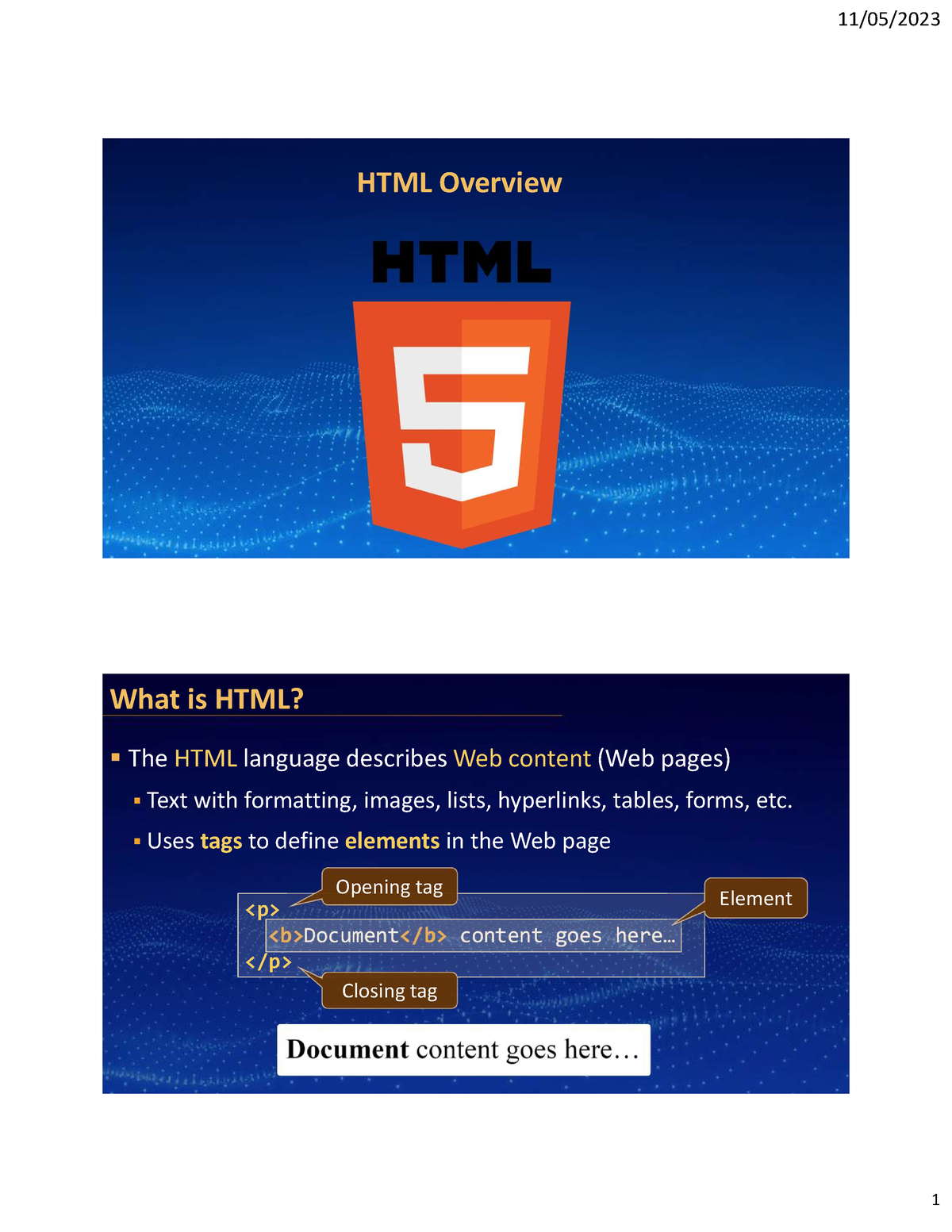 HTML Overview - Preview - HTML Overview The HTML Language Describes Web ...