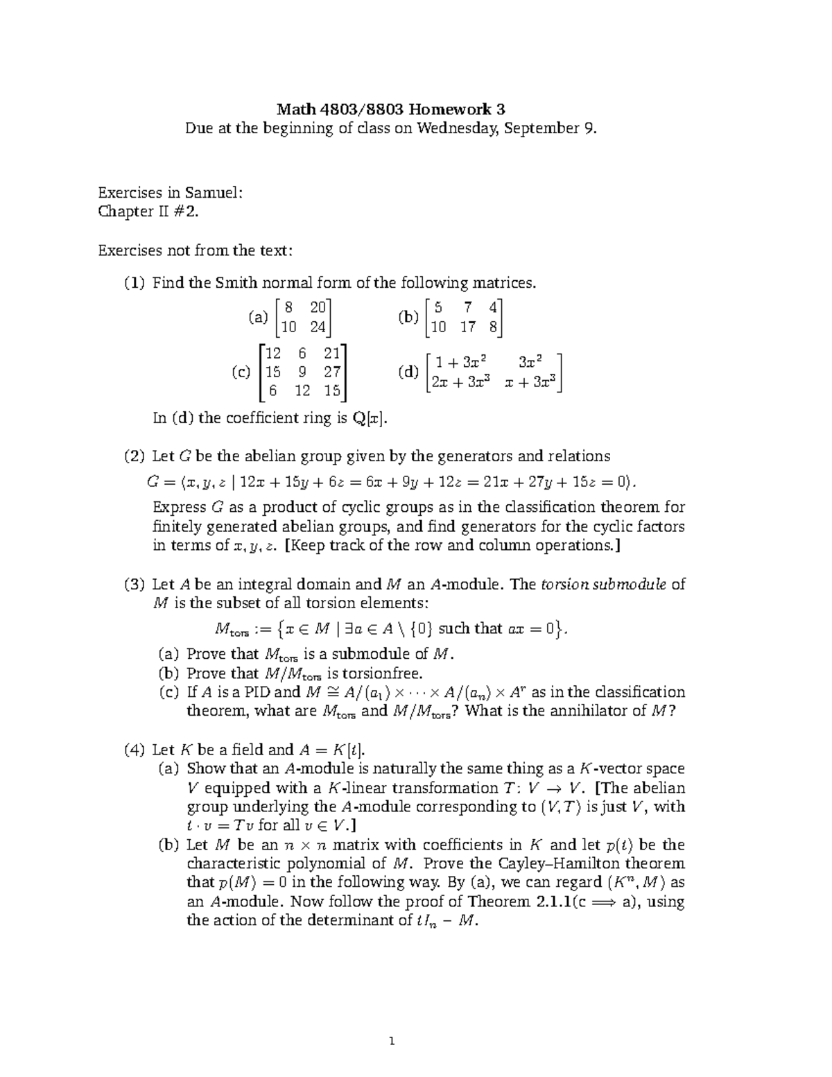 MATH 4803 2015-2016 Homework 3 - Math 4803/8803 Homework 3 Due at the ...