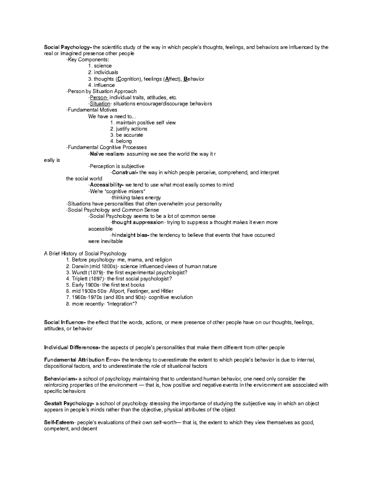 Social Psych Exam 1 Notes - Social Psychology- the scientific study of ...