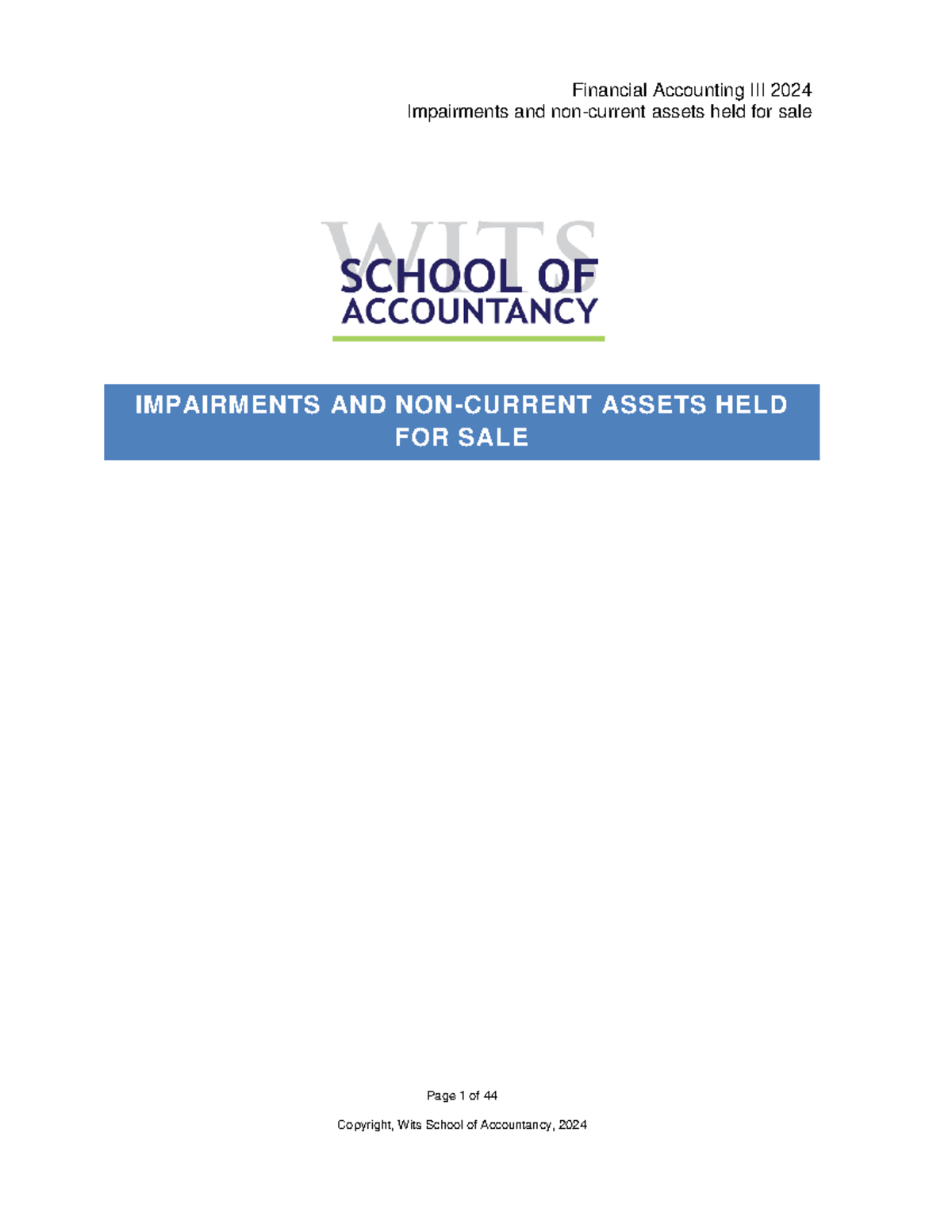 Student notes IAS 36 and IFRS 5 - Impairments and non-current assets ...