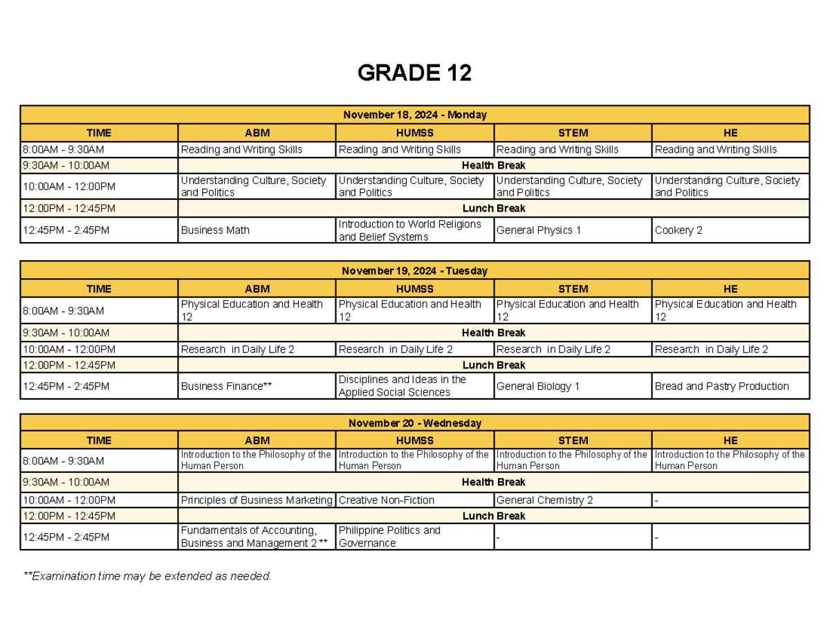 [2nd]First Quarter Examination Schedule SY 20242025 Google Sheets