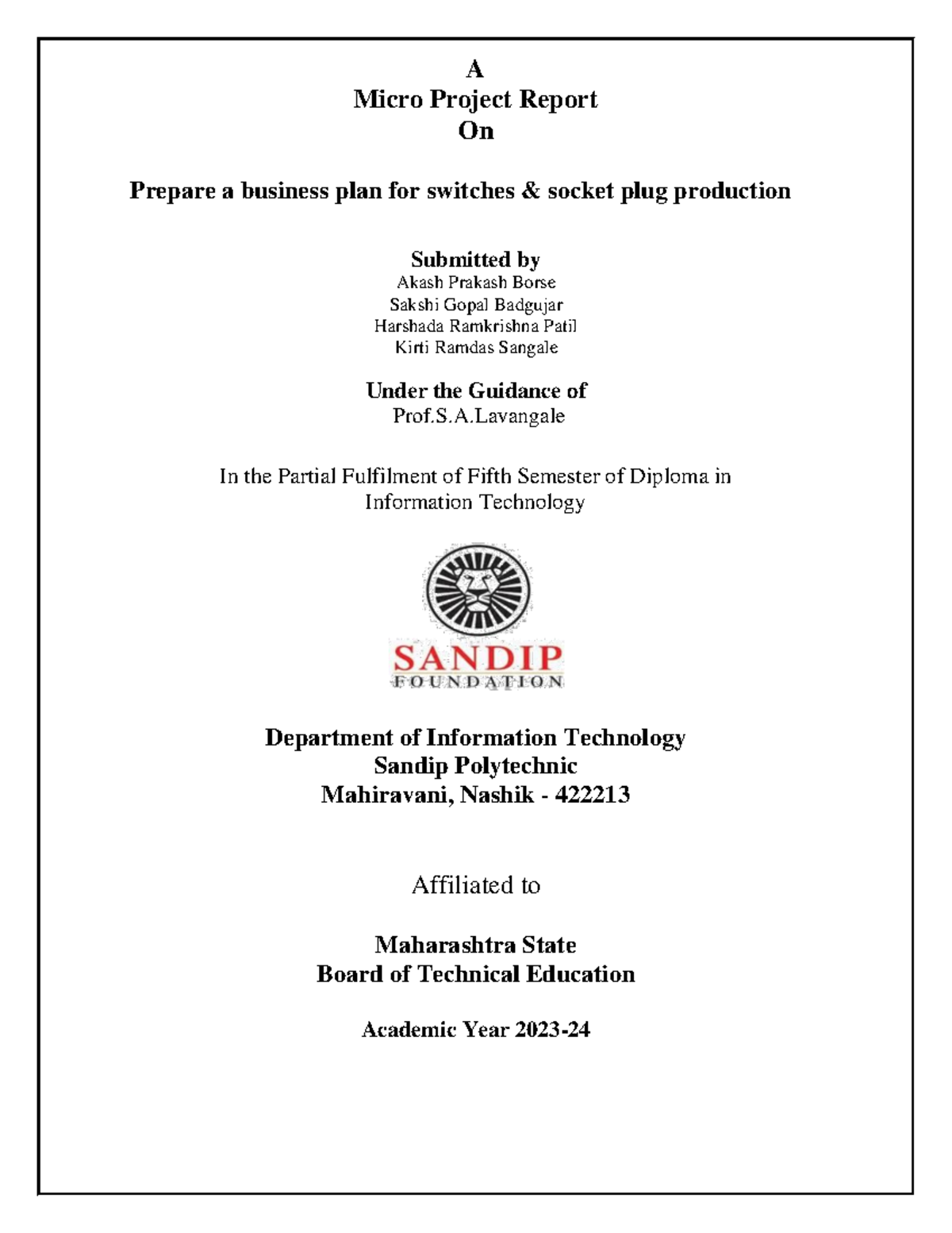 Ede micro project 2 A Micro Project Report On Prepare a business plan
