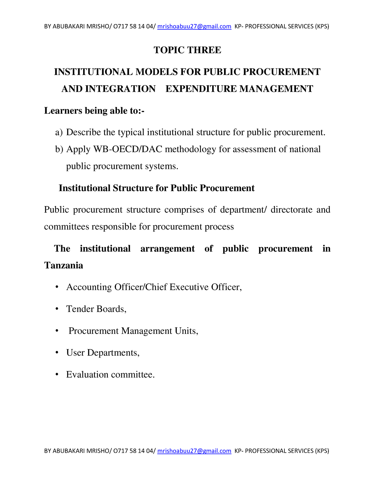 3. International Model FOR Public Procurement AND Intergration WITH ...
