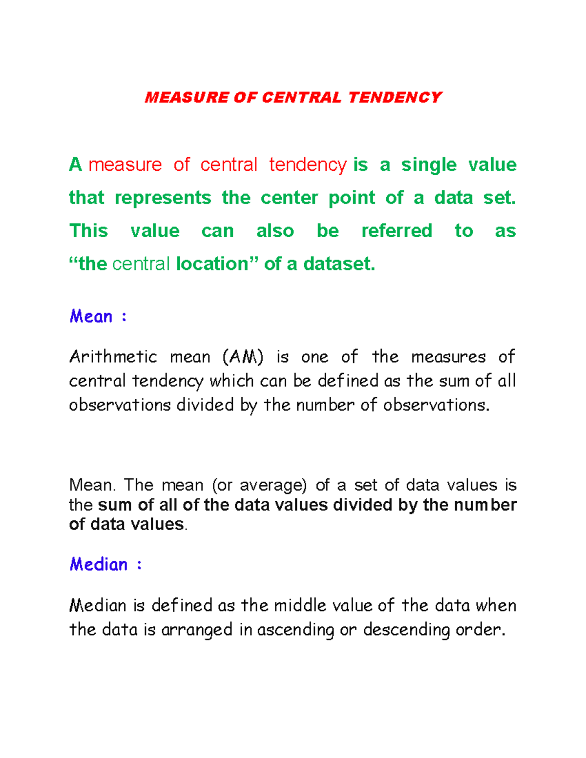 Lesson 3 ( Measures OF Central Tendency) - MEASURE OF CENTRAL TENDENCY ...