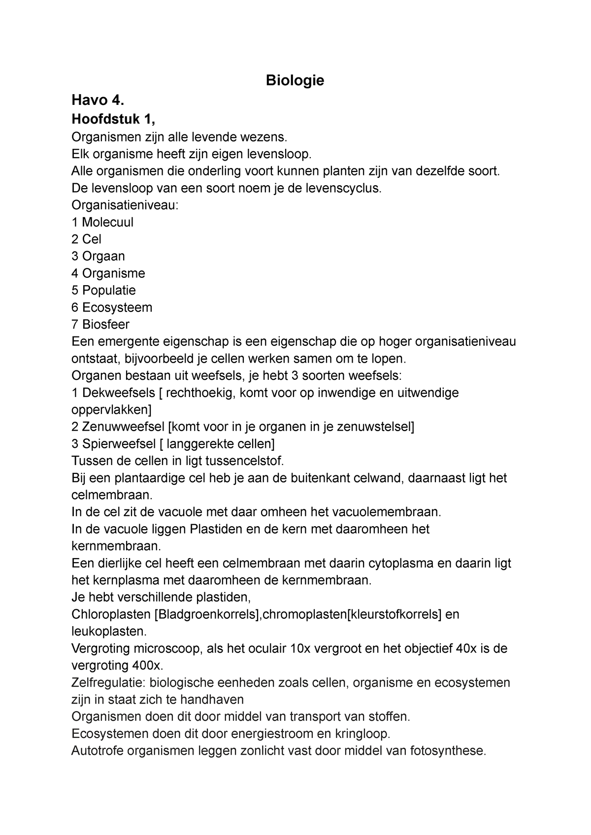 Biologie - Biologie Havo 4. Hoofdstuk 1, Organismen Zijn Alle Levende ...