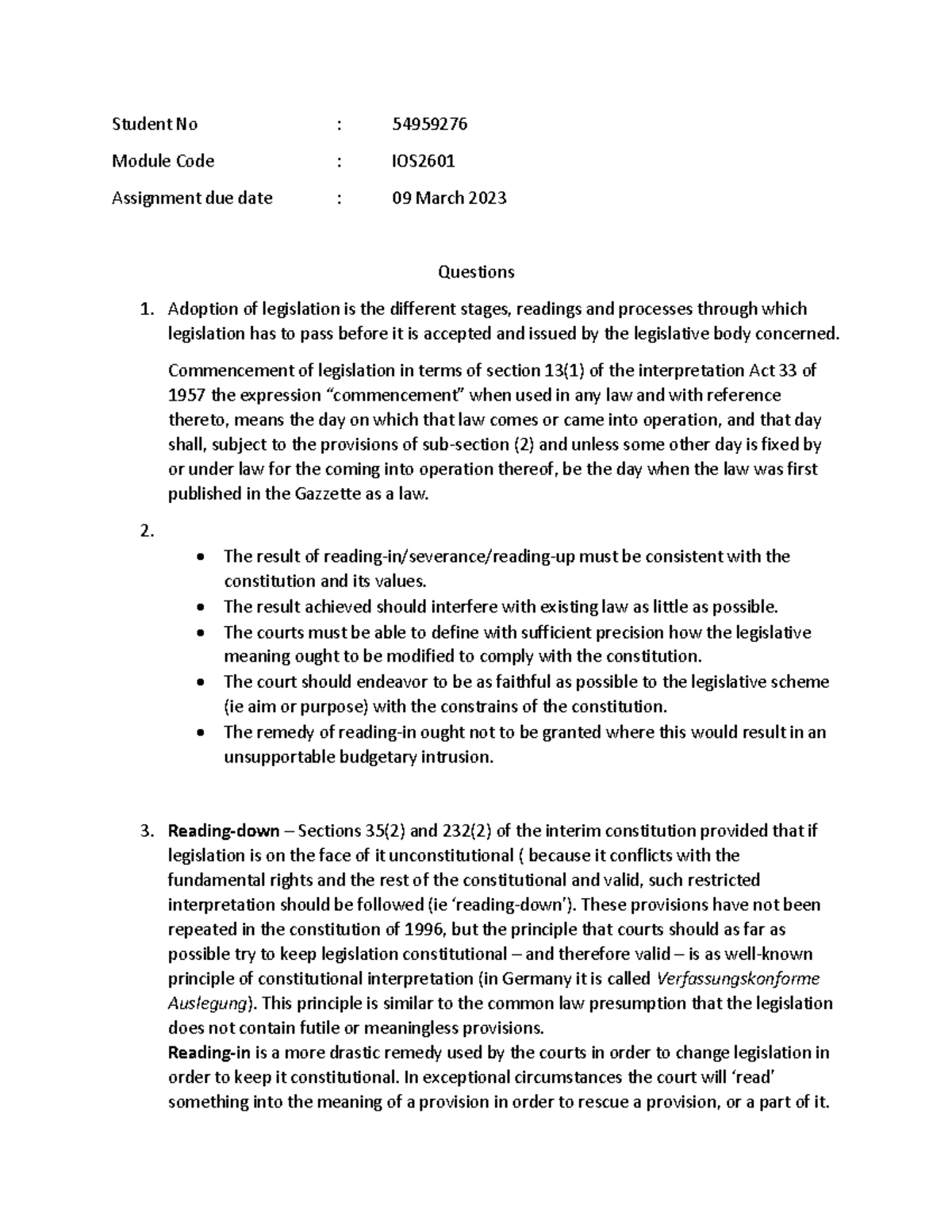 IOS2601 assignment - Student No : 54959276 Module Code : IOS Assignment ...