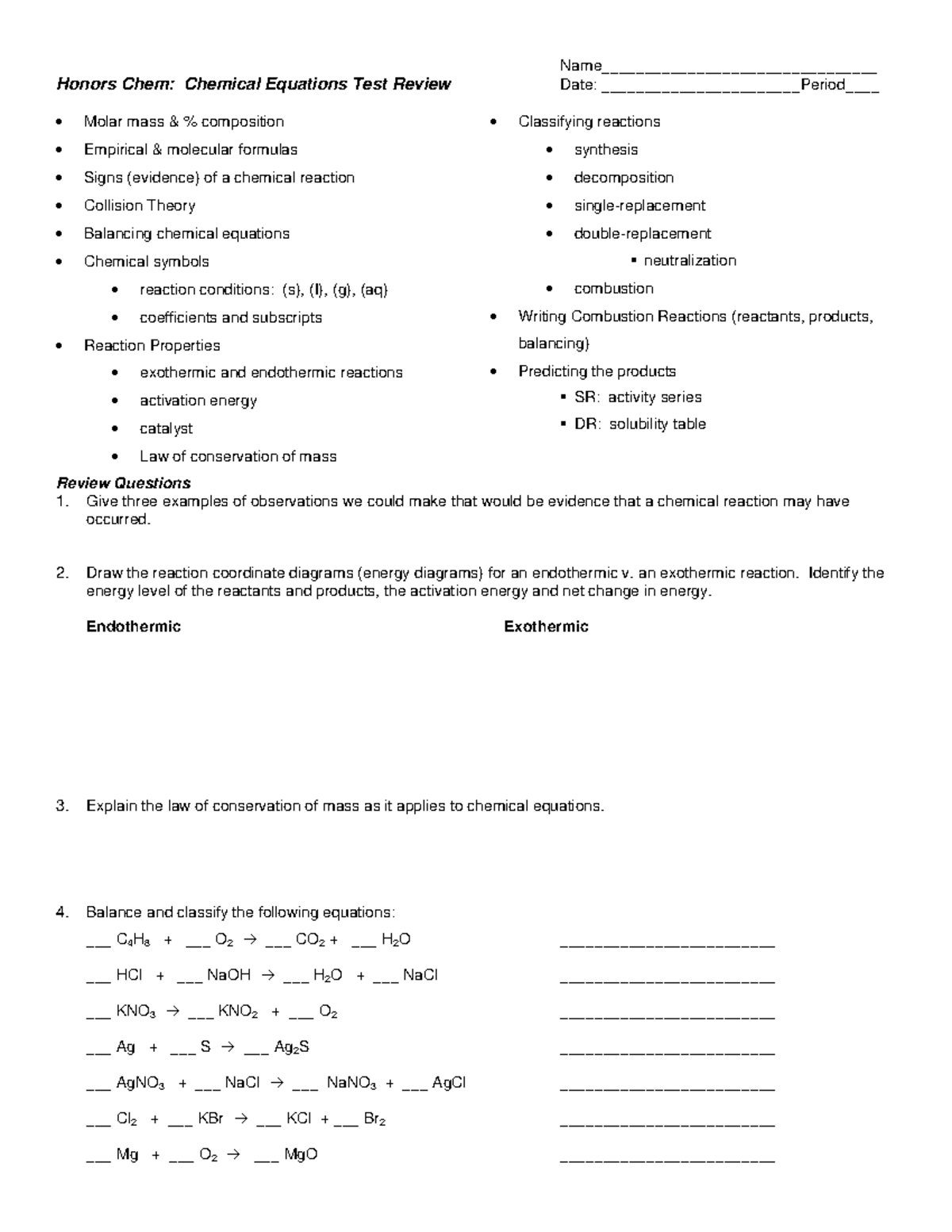 Test Review - Instructor Given Notes. - Name ...