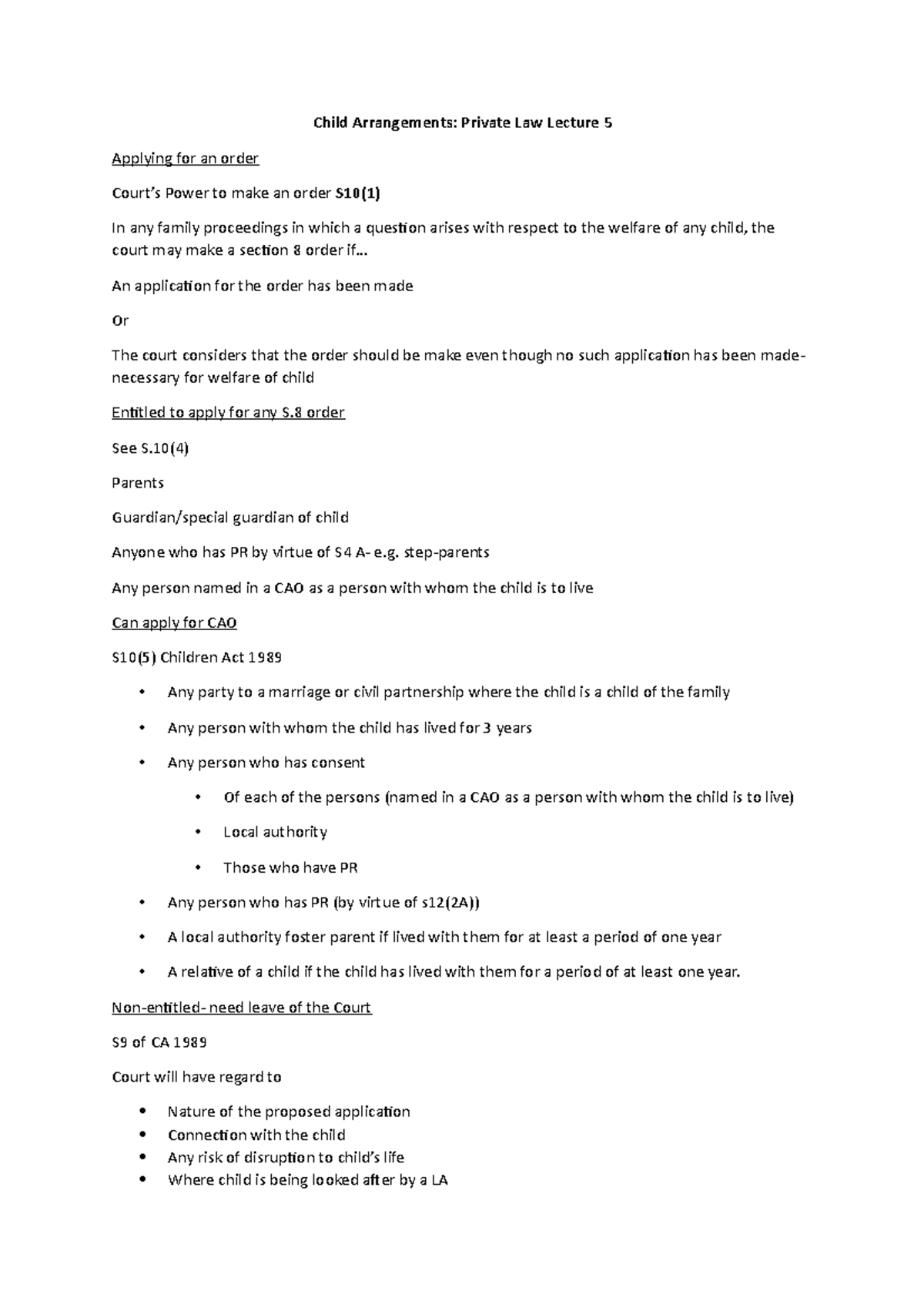 Private Law Child Arrangements Applying for Child Arrangement Orders ...