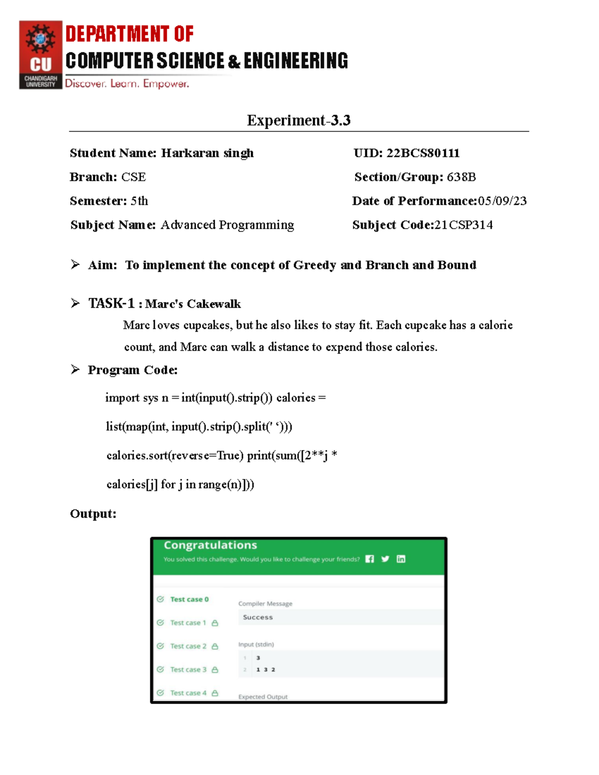 Experiment 3.3 done - DEPARTMENT OF COMPUTER SCIENCE & ENGINEERING ...