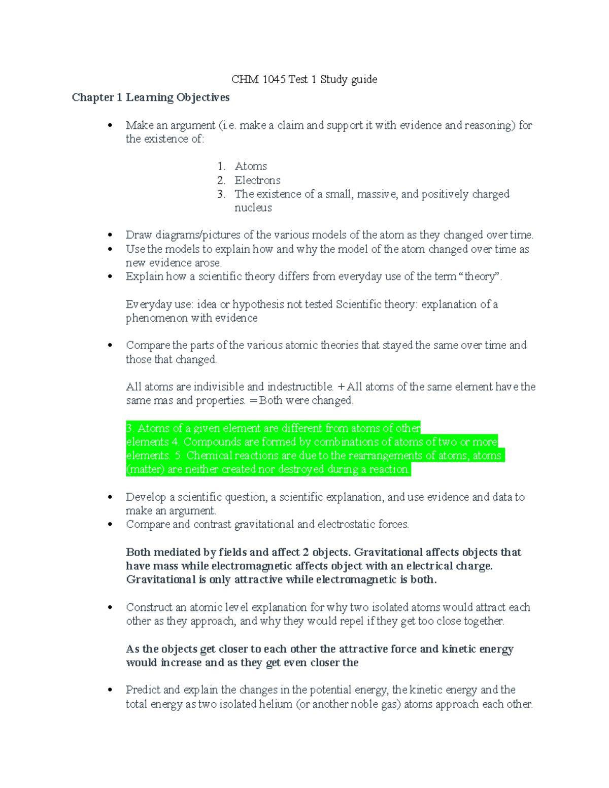 CHM 1045 Test 1 Study Guide - CHM 1045 Test 1 Study Guide Chapter 1 ...