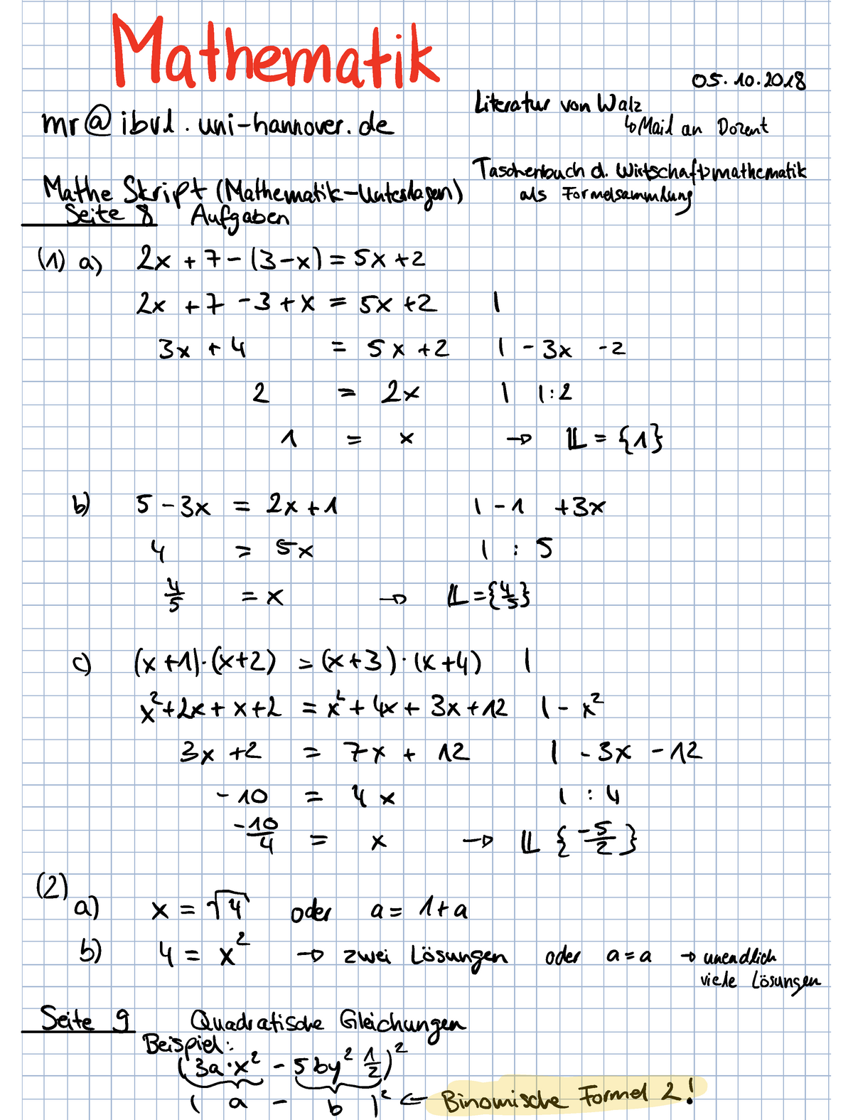 Thema 1 Gleichungen Ungleichungen Studocu