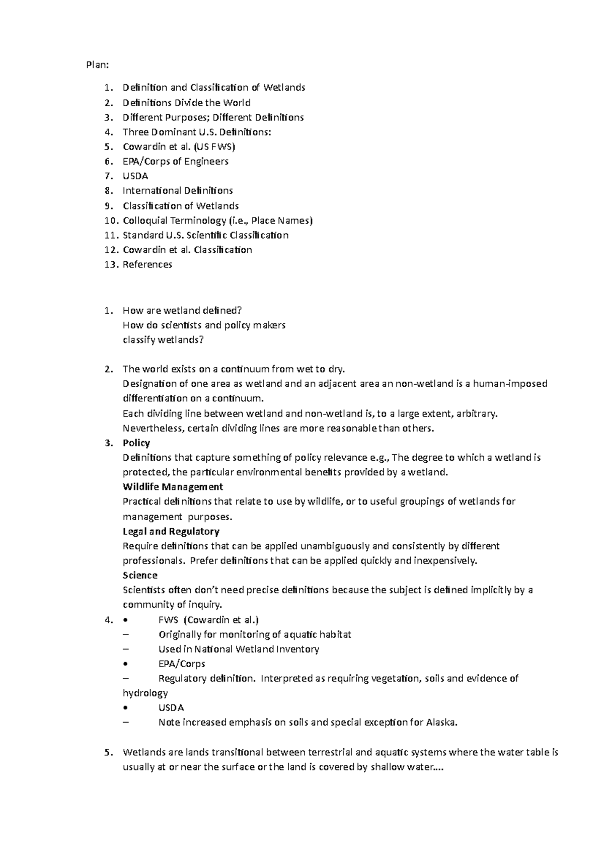 Lecture 2- Definition and Classification of Wetlands - Plan: 1. 2. 3. 4 ...