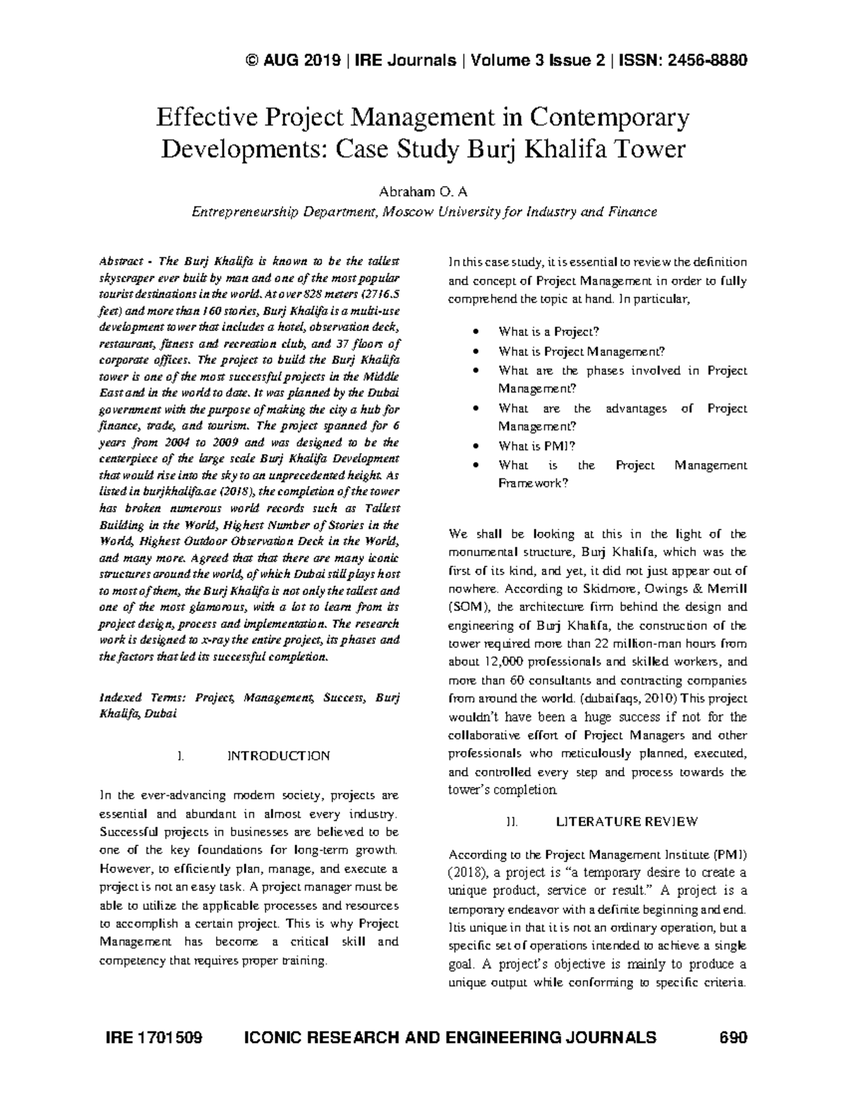 effective project management in contemporary developments case study burj khalifa tower