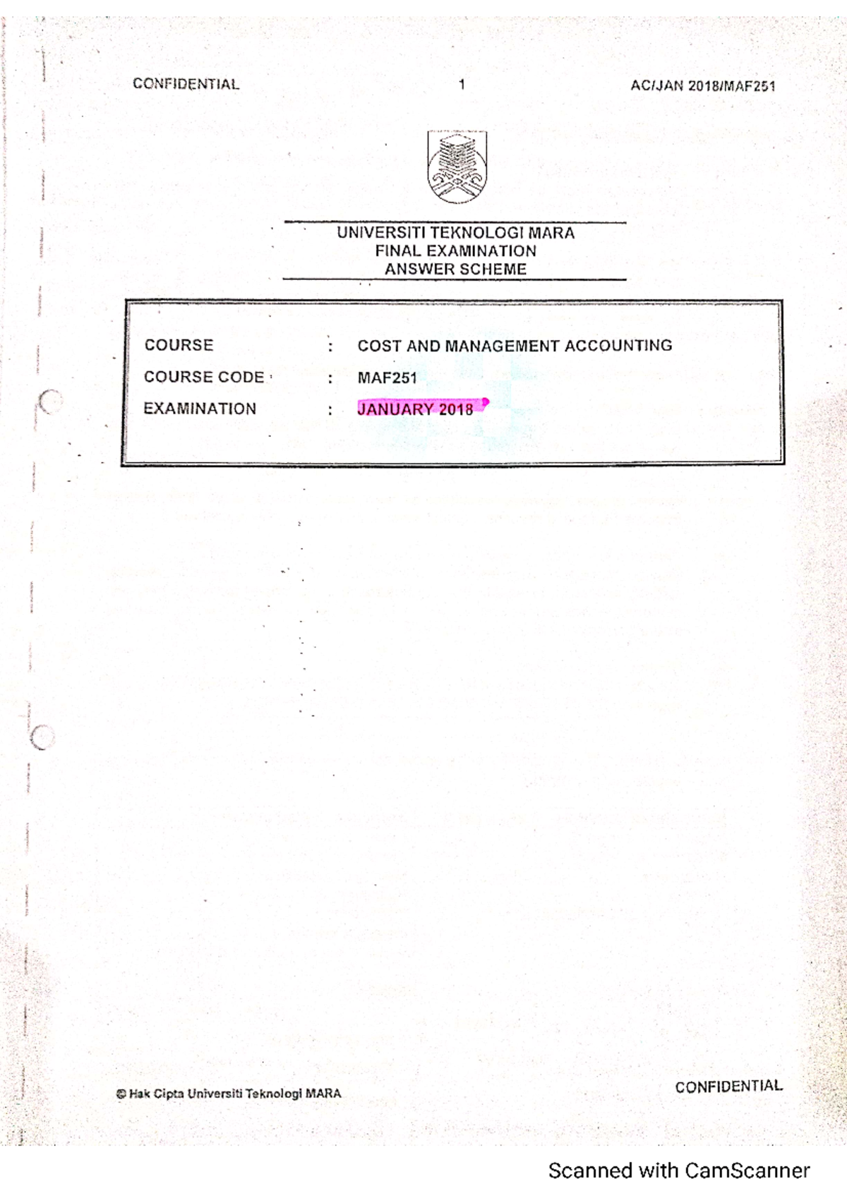 Maf251 Jan18 Ss Cost And Management Accounting Studocu Maf251 Jan18 Ss Cost And Management Accounting Studocu