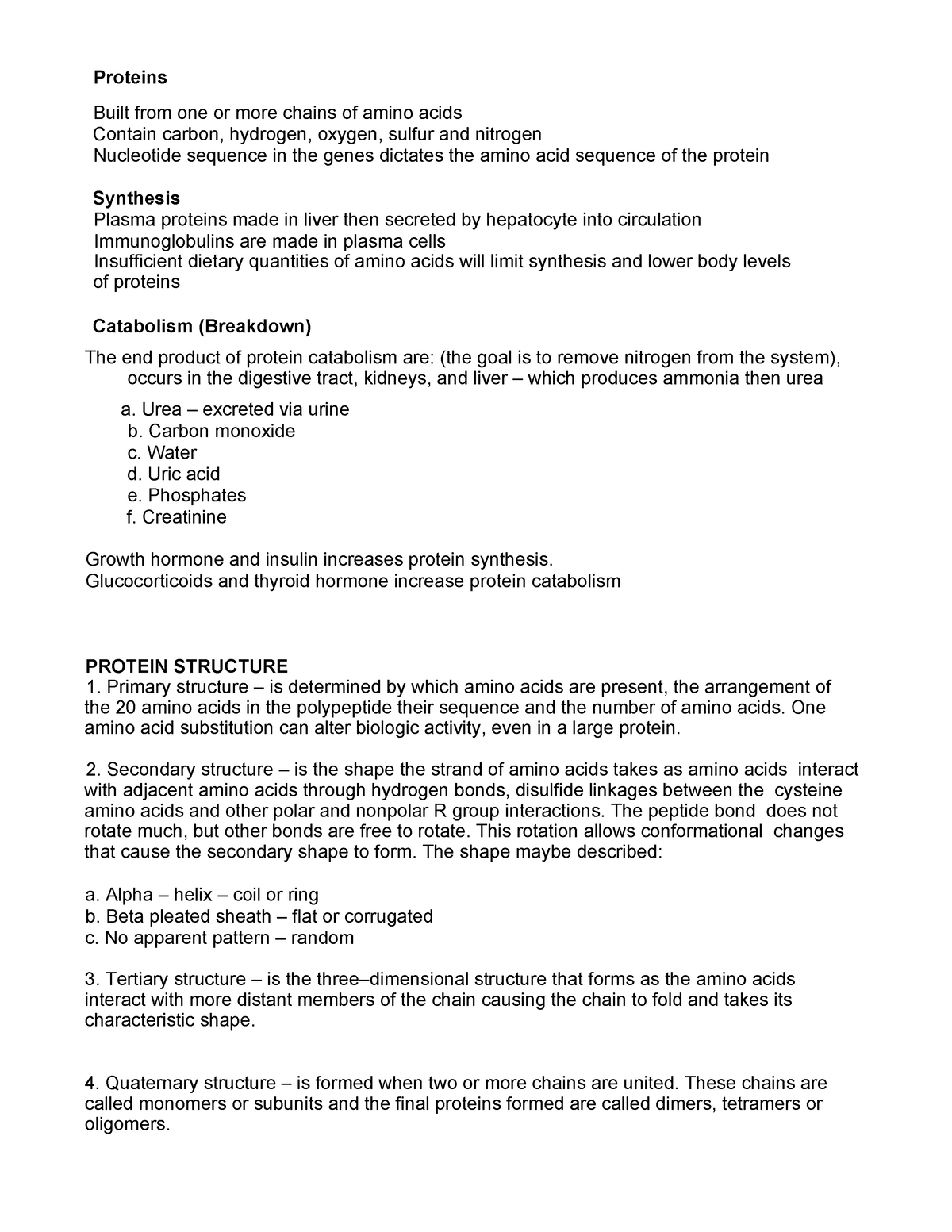 Module 9 - Proteins - CLIN CHEM - Proteins Built from one or more ...