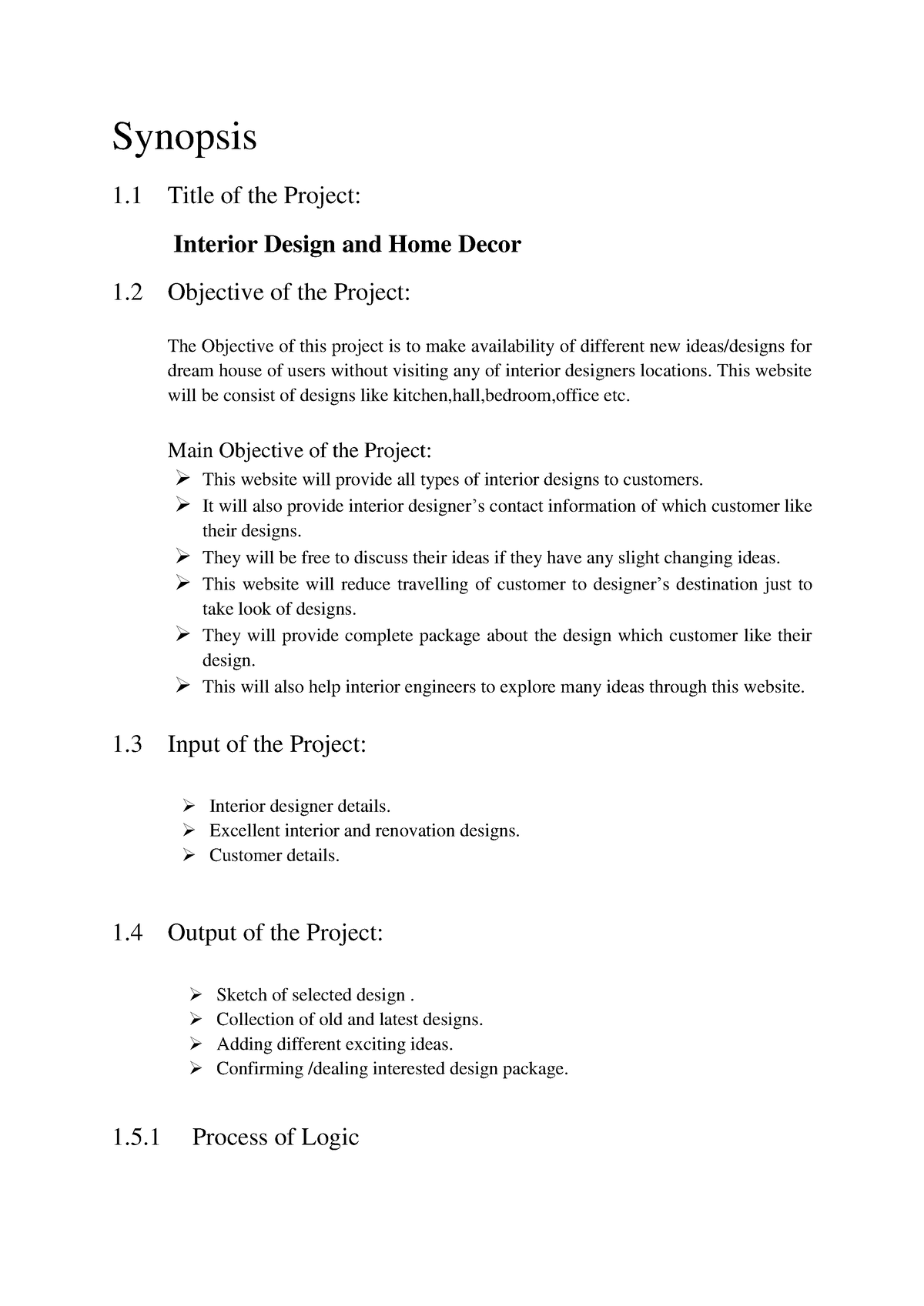 Synopsis - notes - Synopsis 1 Title of the Project: Interior Design and ...