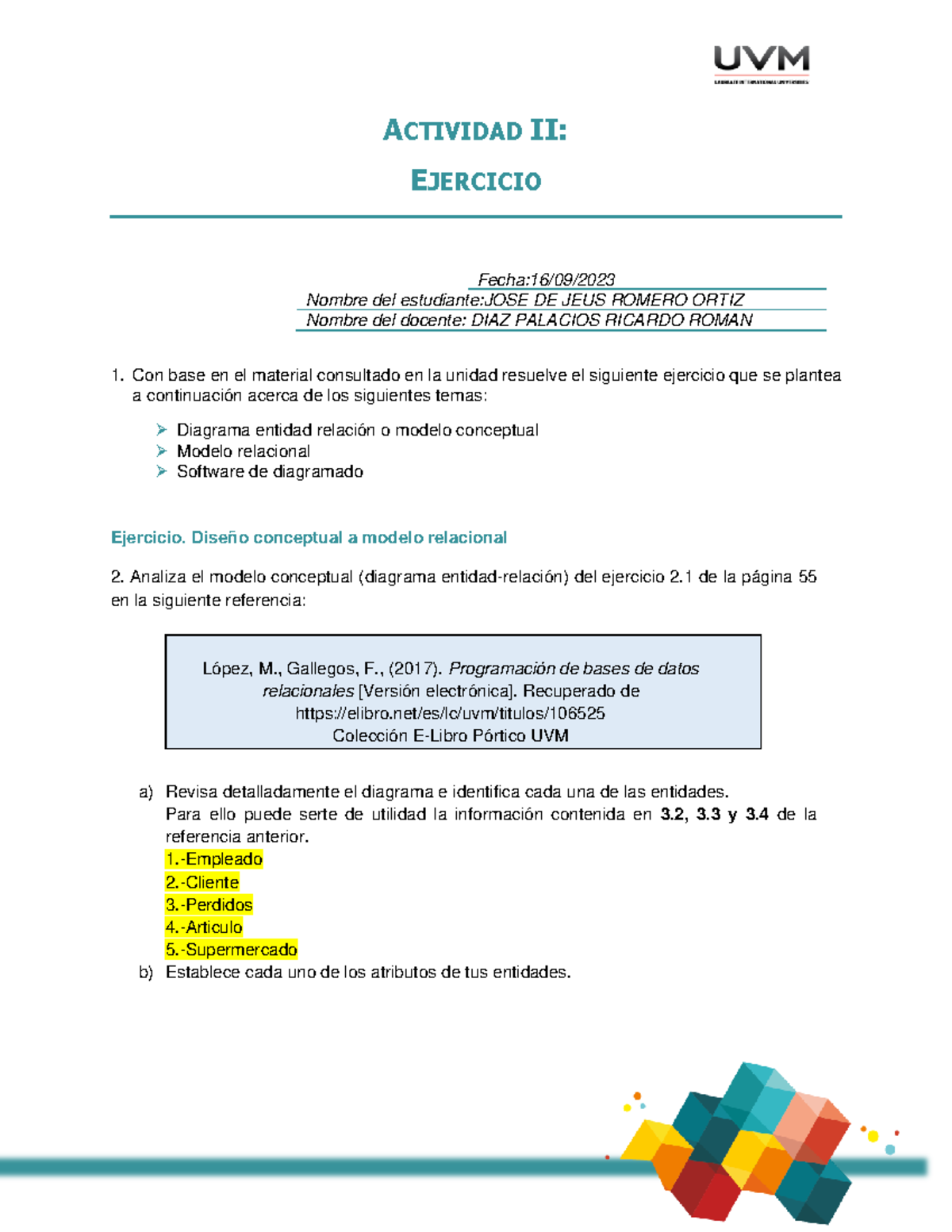 A2 Base De Datos Trabajo Actividad Ii Ejercicio Fecha 16 09