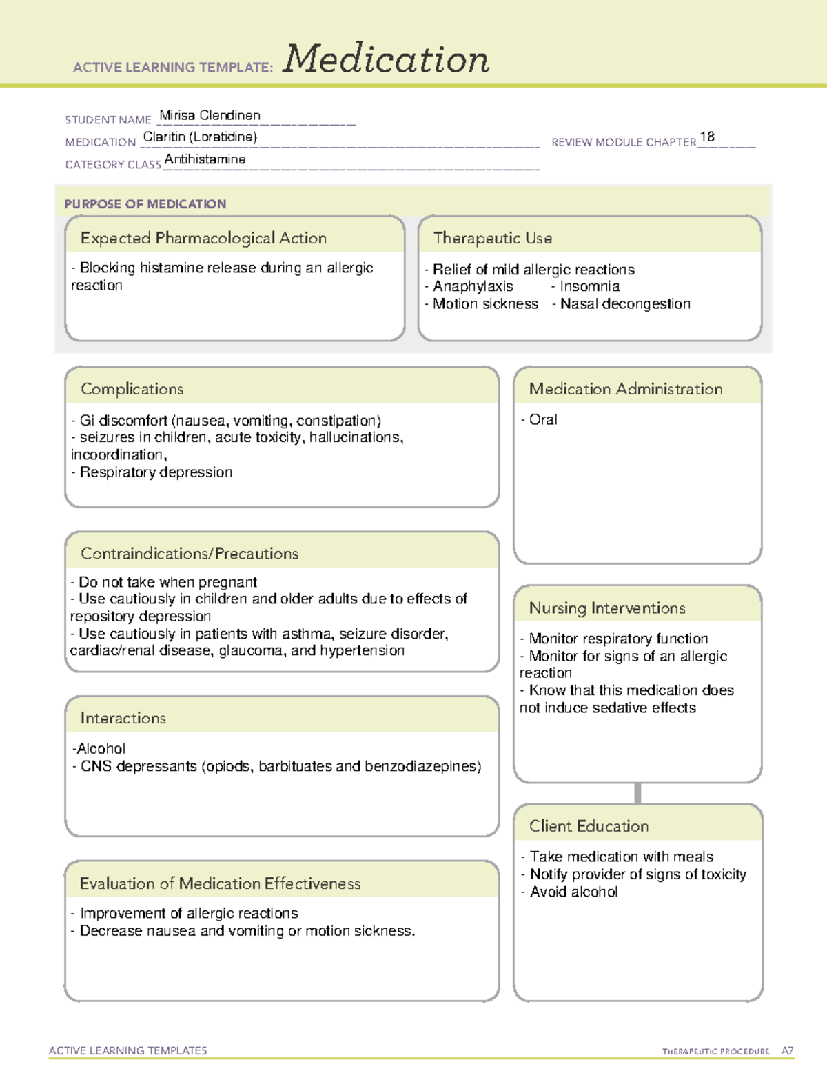 Claritin (Loratadine) - ACTIVE LEARNING TEMPLATES THERAPEUTIC PROCEDURE ...